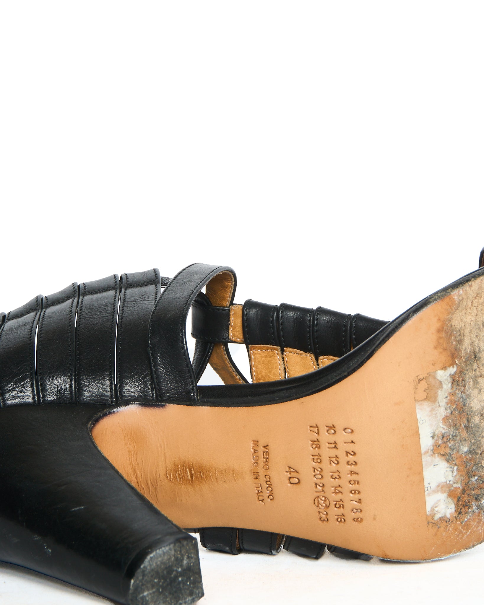 S/S11 Maison Margiela Black Leather Gladiator Block Heeled Sandals