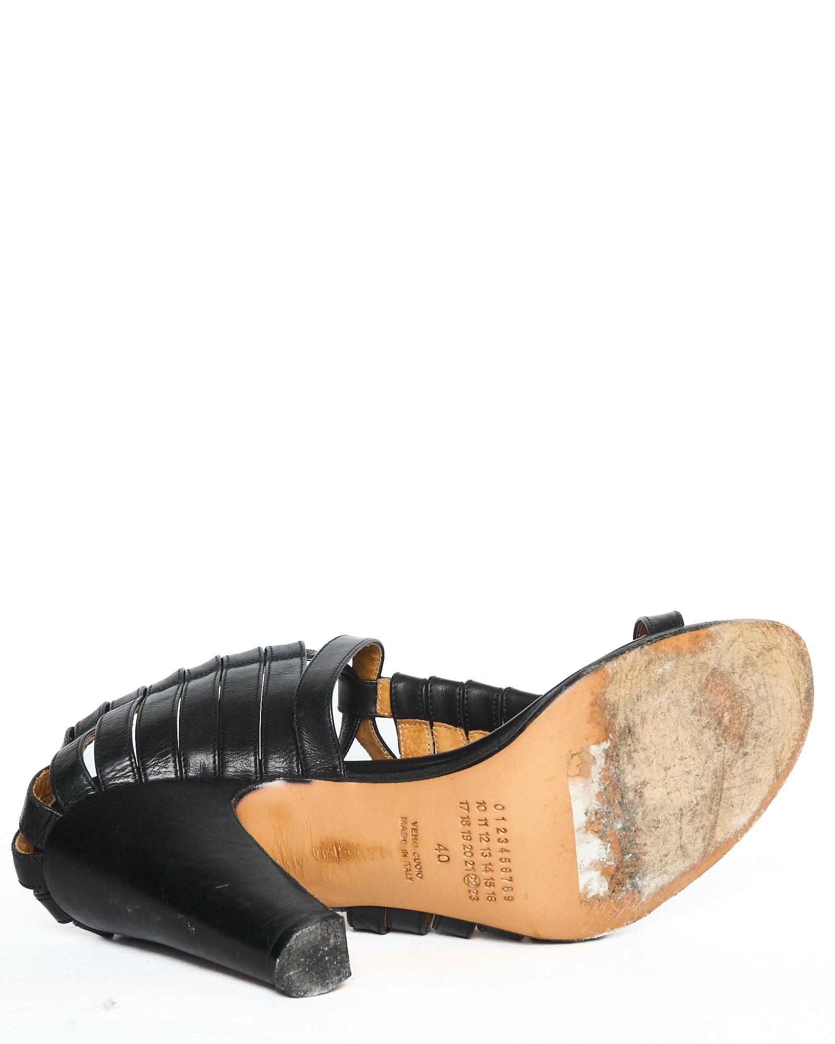 S/S11 Maison Margiela Black Leather Gladiator Block Heeled Sandals