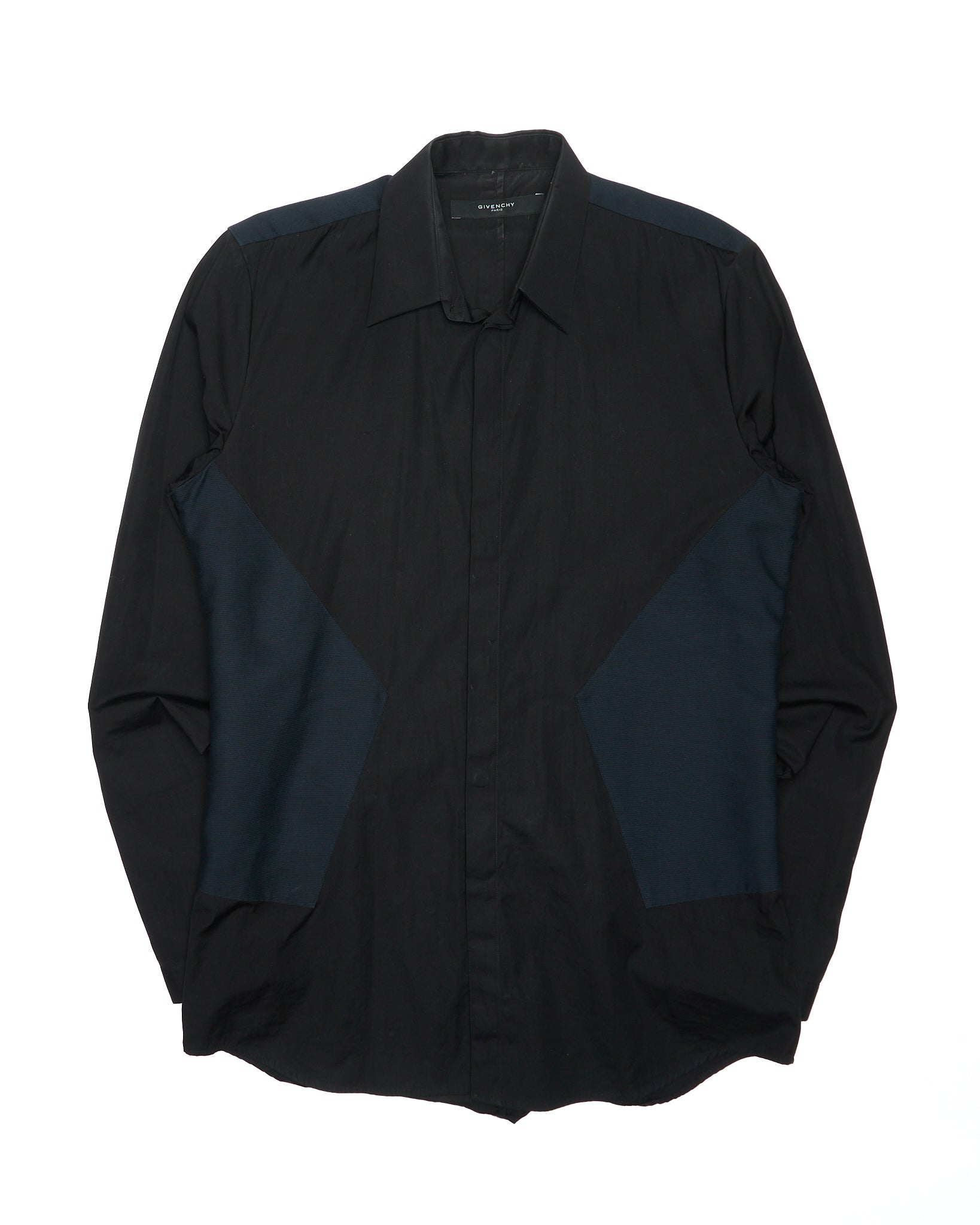 Mid 2010s Givenchy Contrast Panel Slim Fit Dress Shirt Black