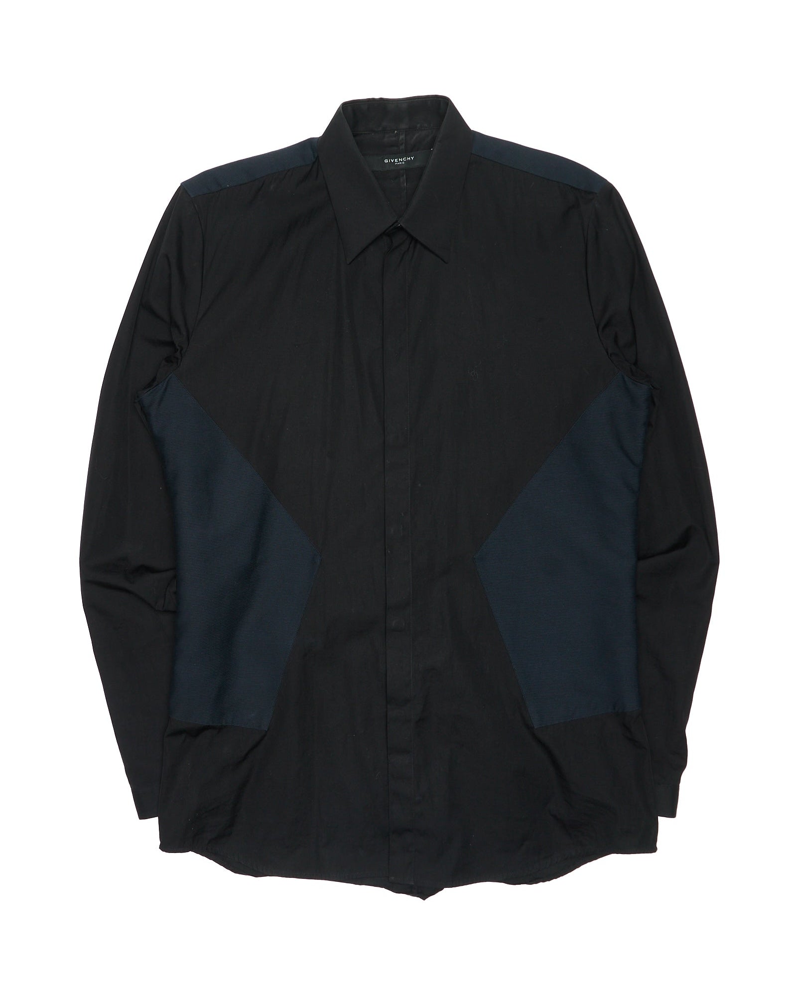 Mid 2010s Givenchy Contrast Panel Slim Fit Dress Shirt Black