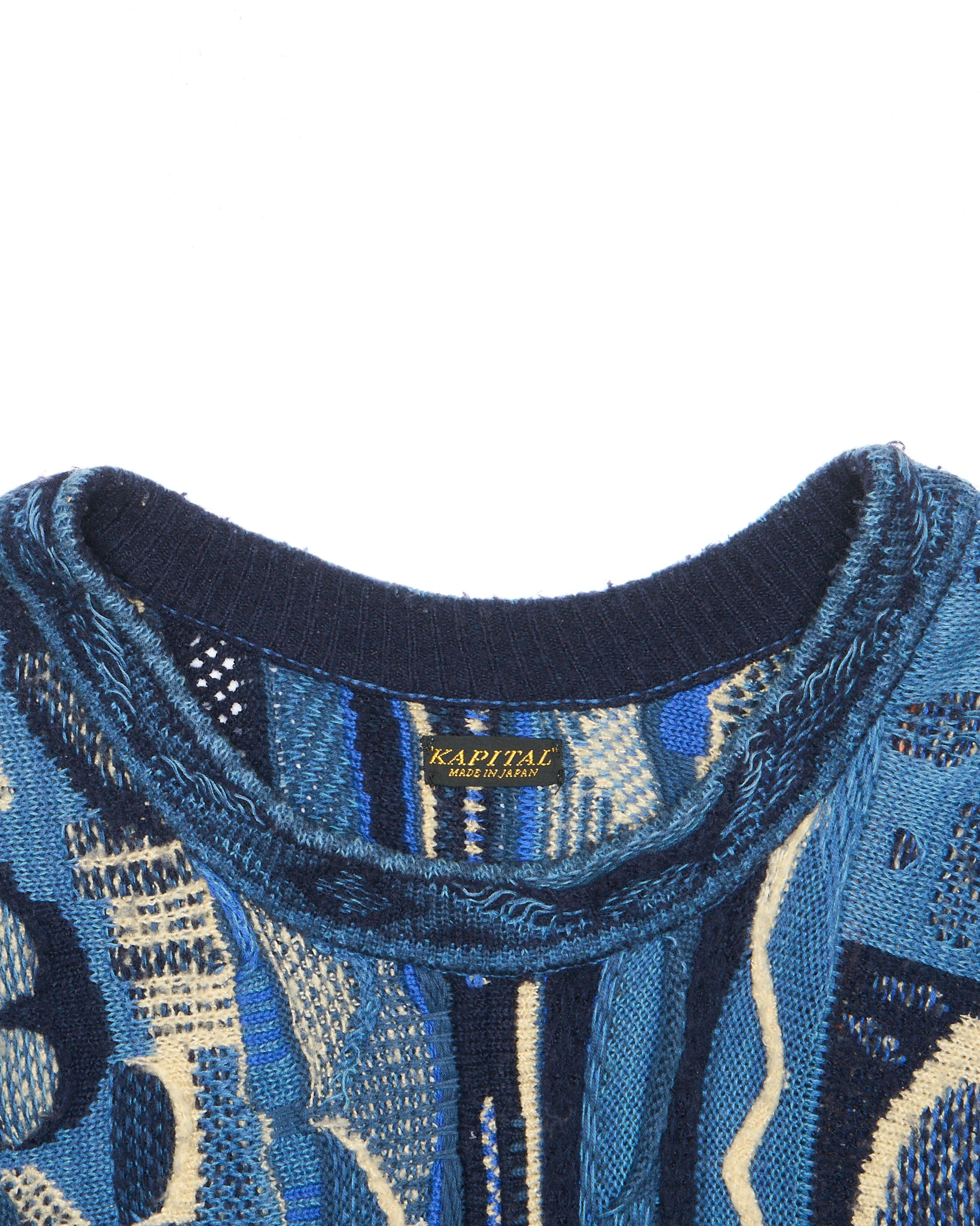 2010s Kapital Gaudy Boro Jacquard Peace Sign Crewneck Knit Sweater