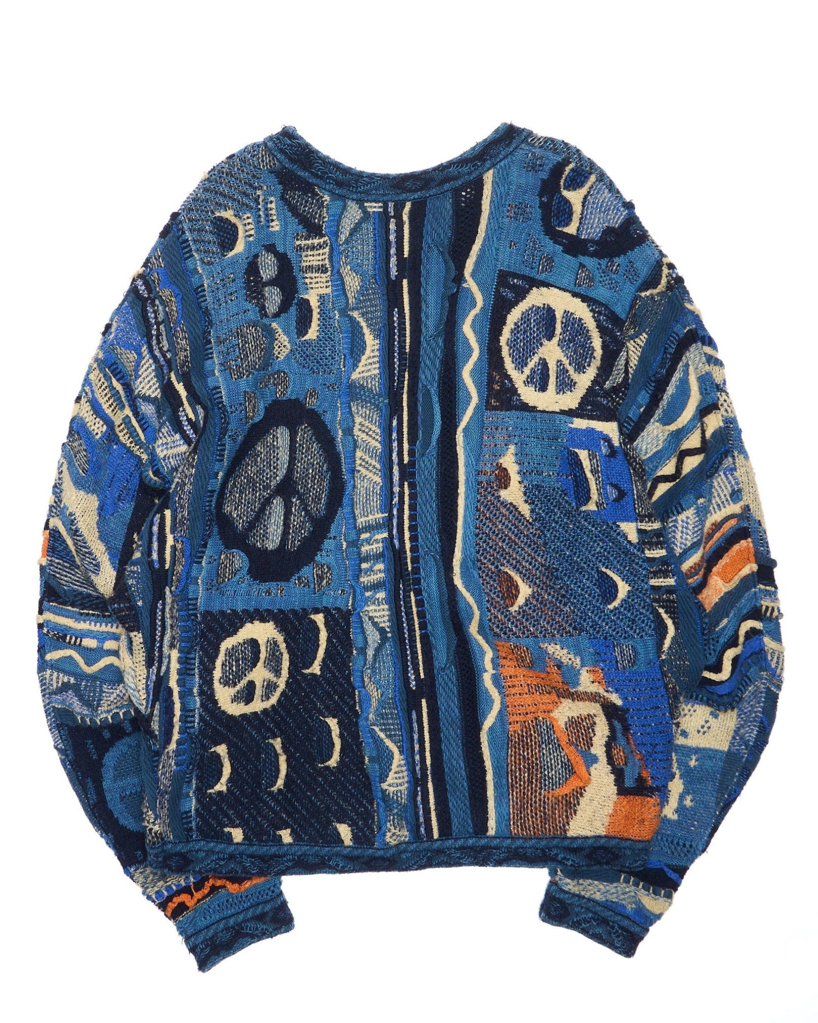 2010s Kapital Gaudy Boro Jacquard Peace Sign Crewneck Knit Sweater