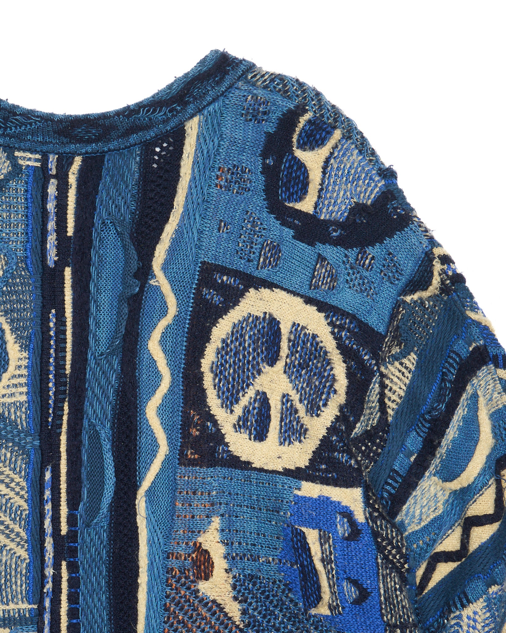 2010s Kapital Gaudy Boro Jacquard Peace Sign Crewneck Knit Sweater