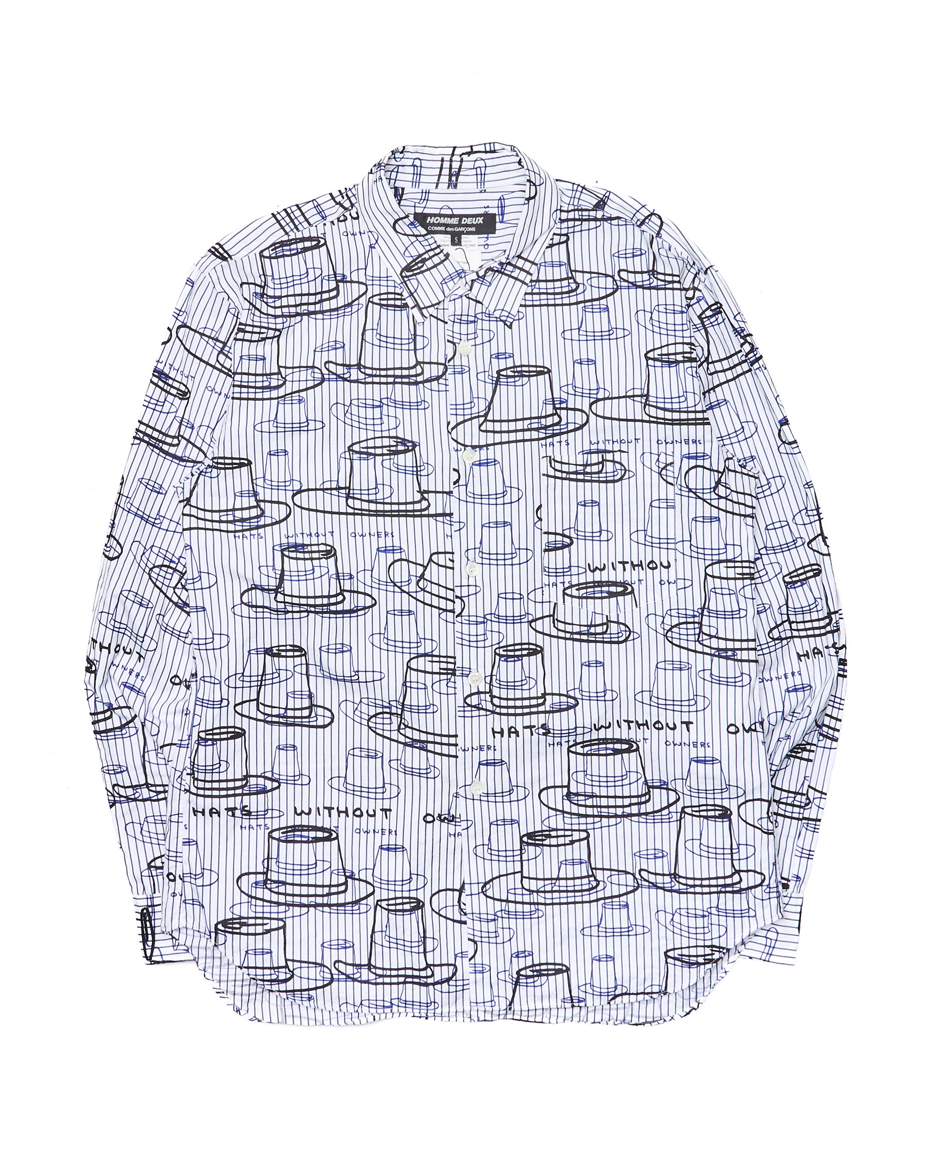 A/W21 COMME des GARCONS HOMME DEUX David Shrigley "HATS WITHOUT OWNERS" Button-Up Shirt