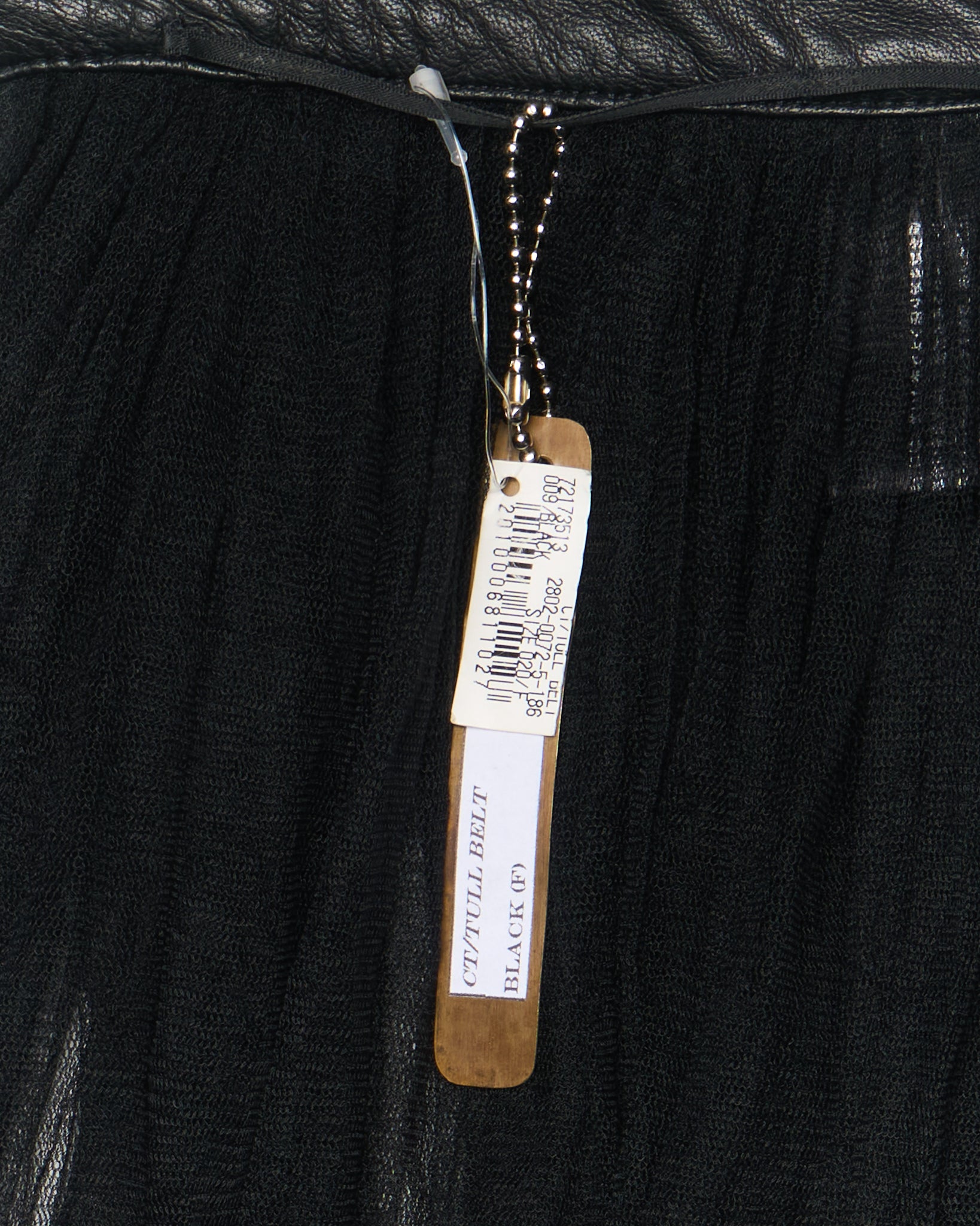 Late 00s CATORCE 'CT/TULL BELT' Black Leather Long Frill Adjustable Tulle Belt