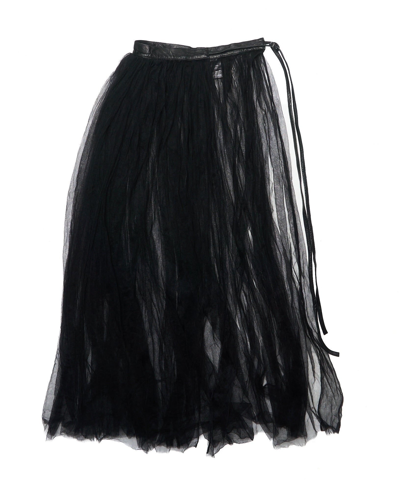 Late 00s CATORCE 'CT/TULL BELT' Black Leather Long Frill Adjustable Tulle Belt