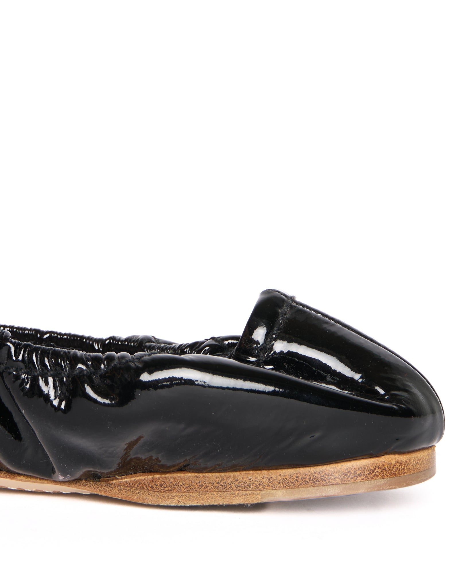 Late 00s Miu Miu Patent Leather Crystal Bow Peep Toe Ballet Flats