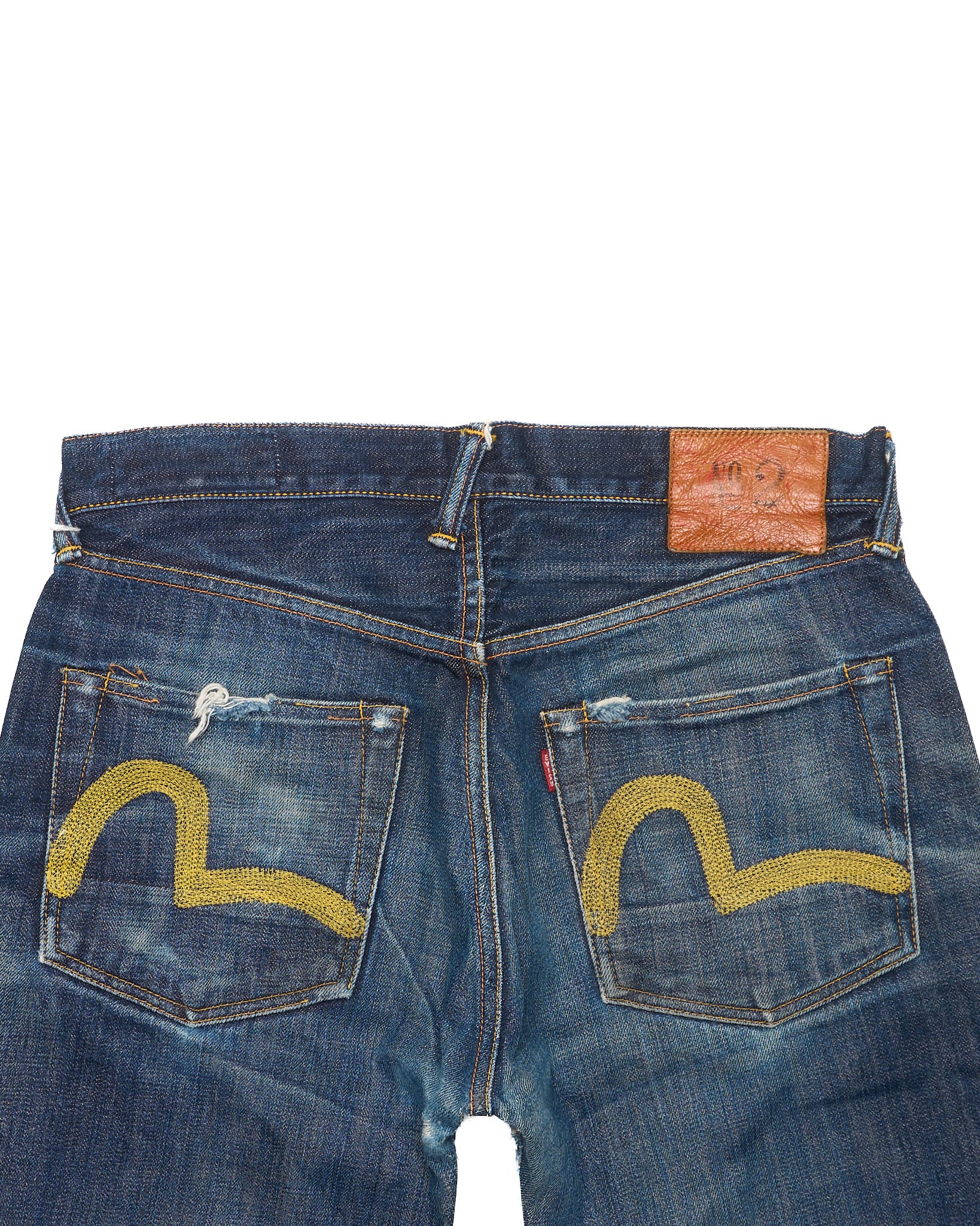 Late 90s EVISU No. 2 Embroidered Seagull Damage Repair Selvedge Jeans