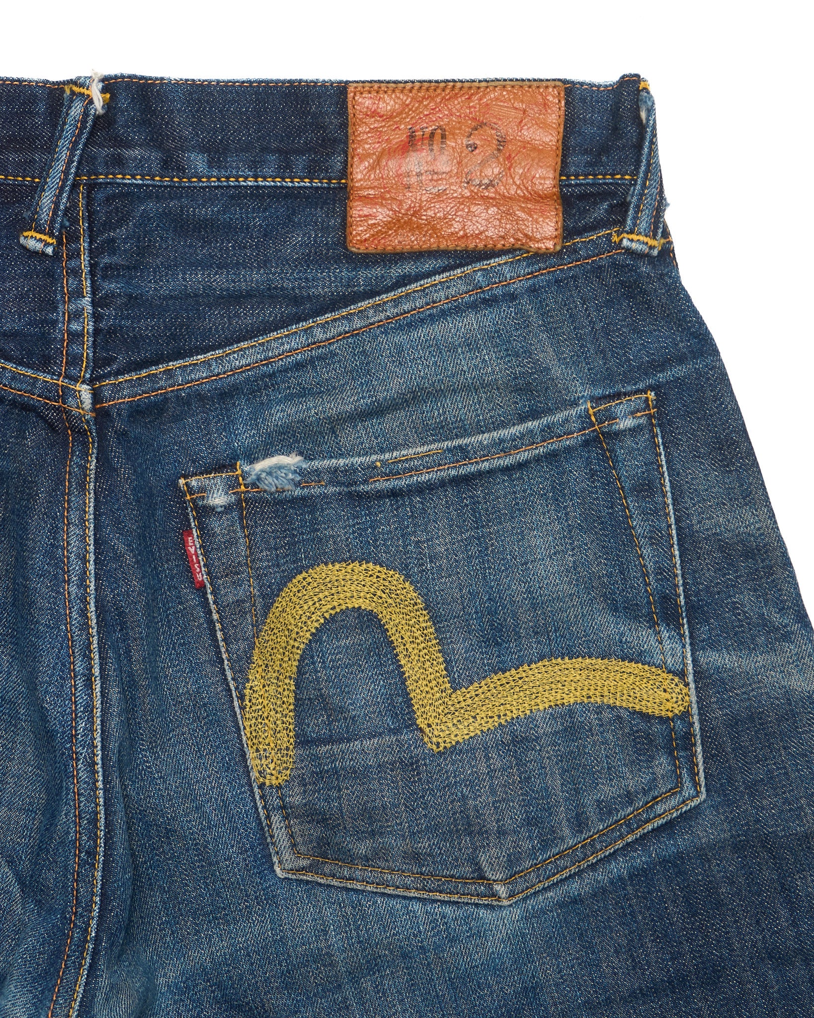 Late 90s EVISU No. 2 Embroidered Seagull Damage Repair Selvedge Jeans