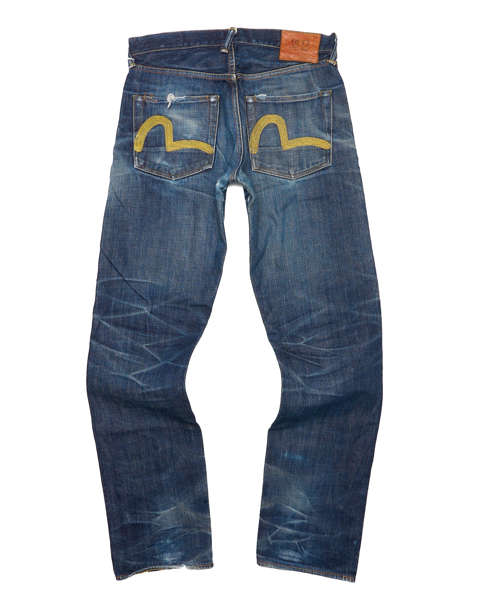 Late 90s EVISU No. 2 Embroidered Seagull Damage Repair Selvedge Jeans