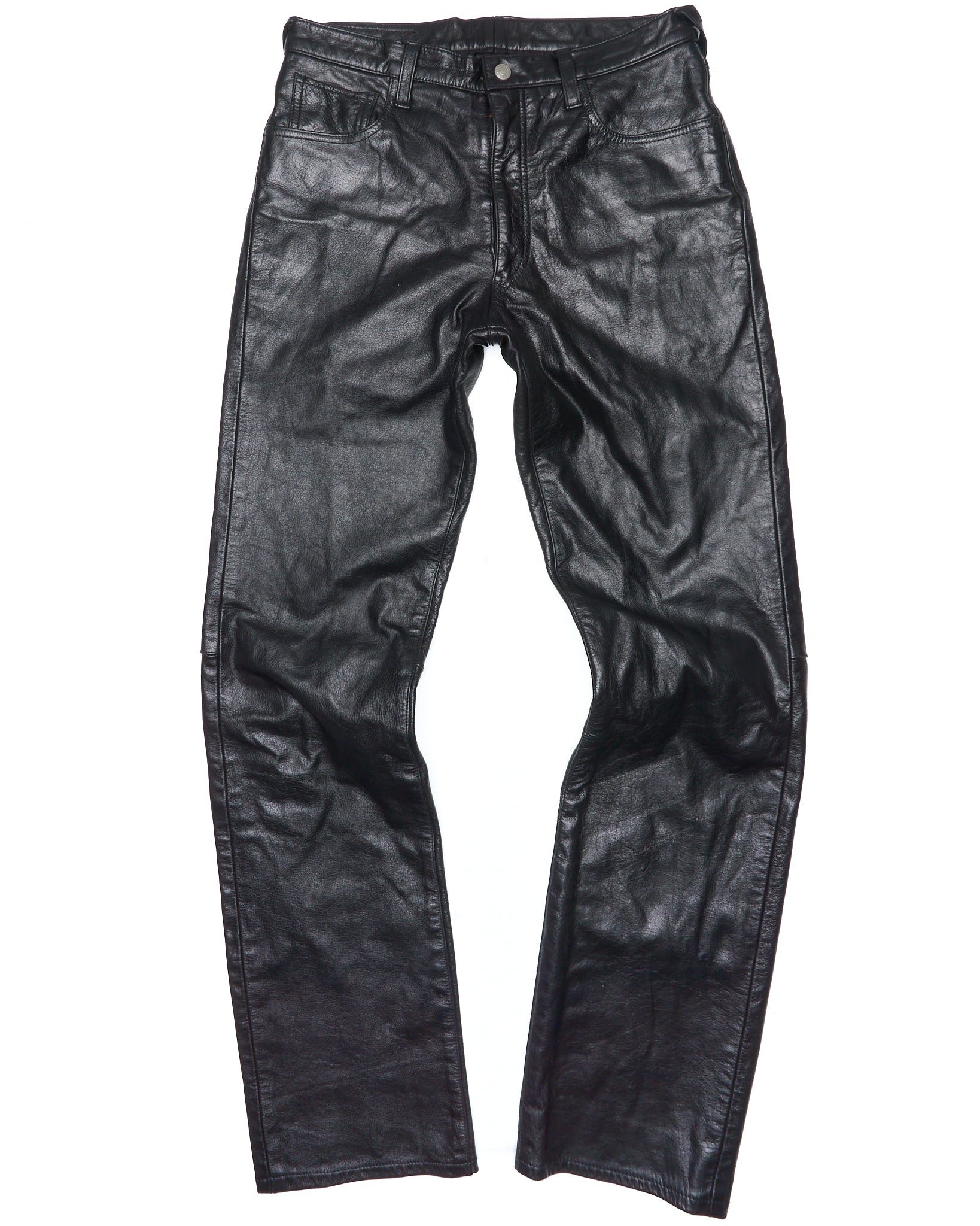 Black leather pants on a white background