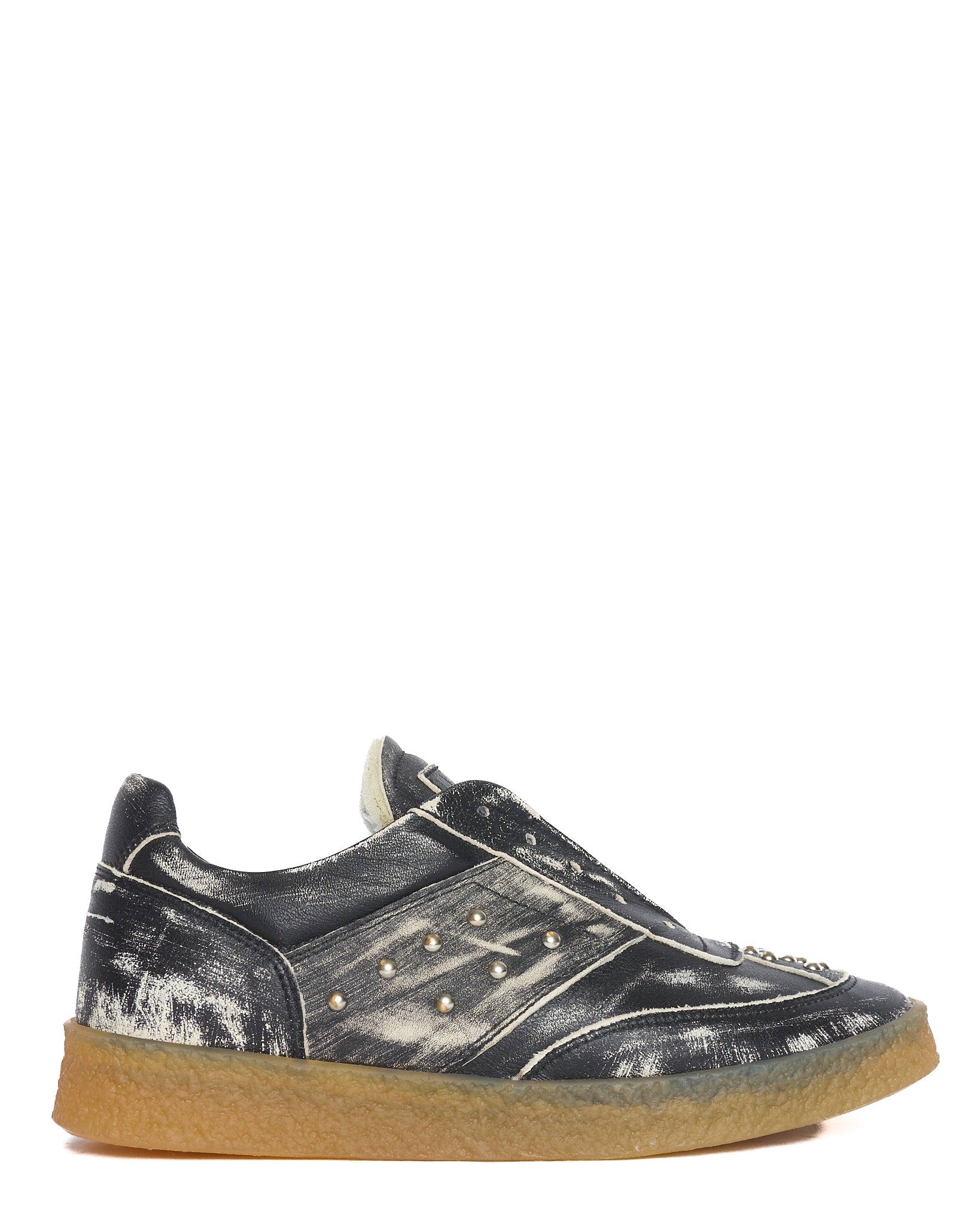 MM6 Maison Margiela Studded Low Top Worn-out Black Slip On Sneakers