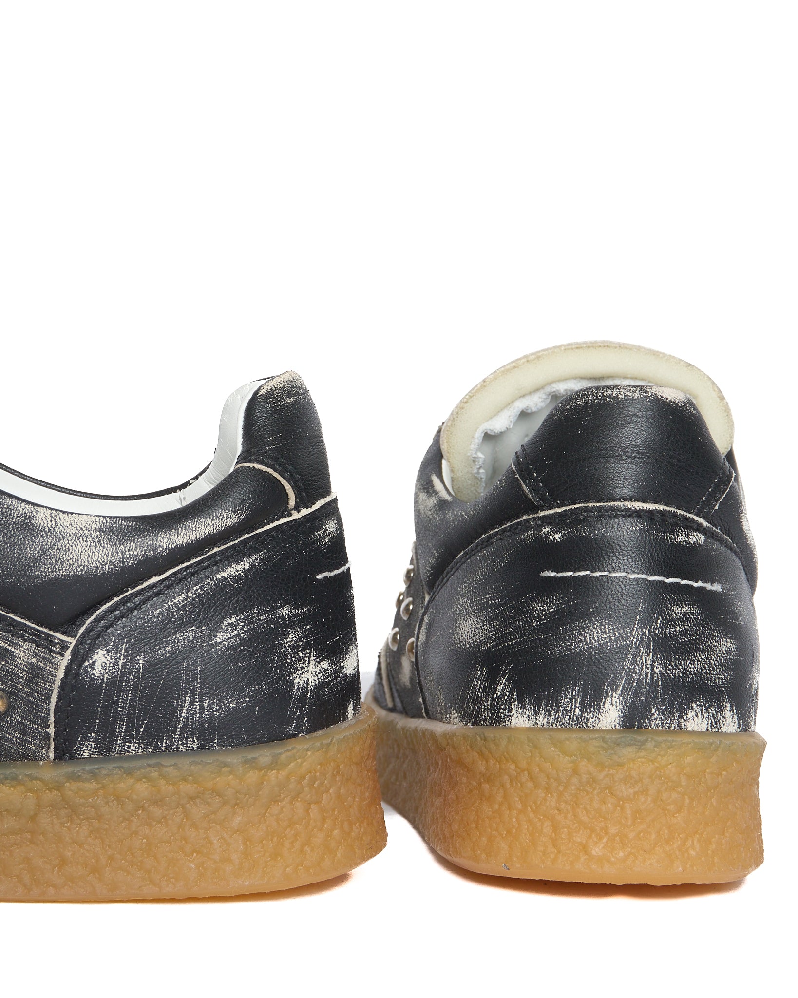 MM6 Maison Margiela Studded Low Top Worn-out Black Slip On Sneakers
