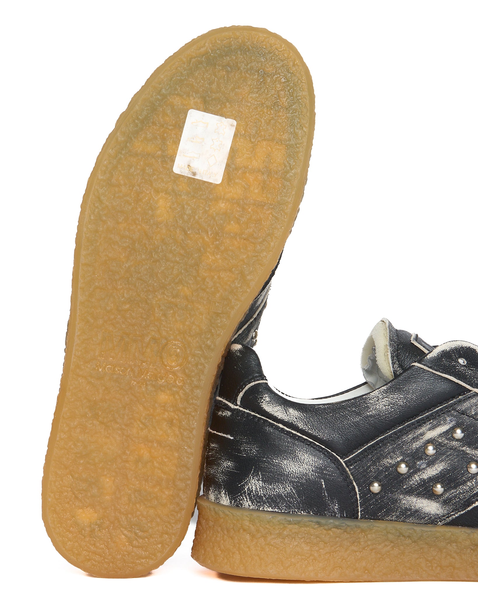 MM6 Maison Margiela Studded Low Top Worn-out Black Slip On Sneakers