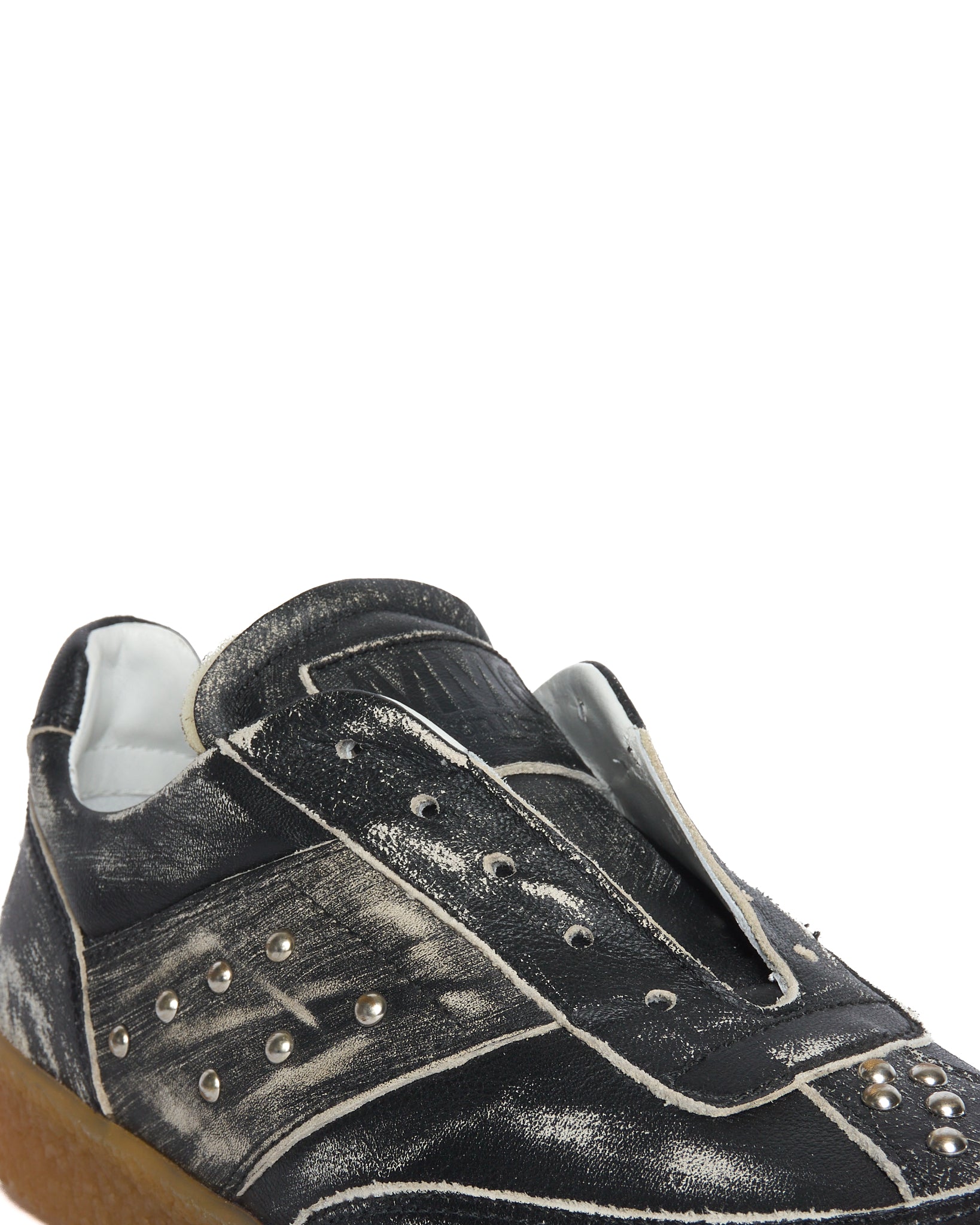MM6 Maison Margiela Studded Low Top Worn-out Black Slip On Sneakers