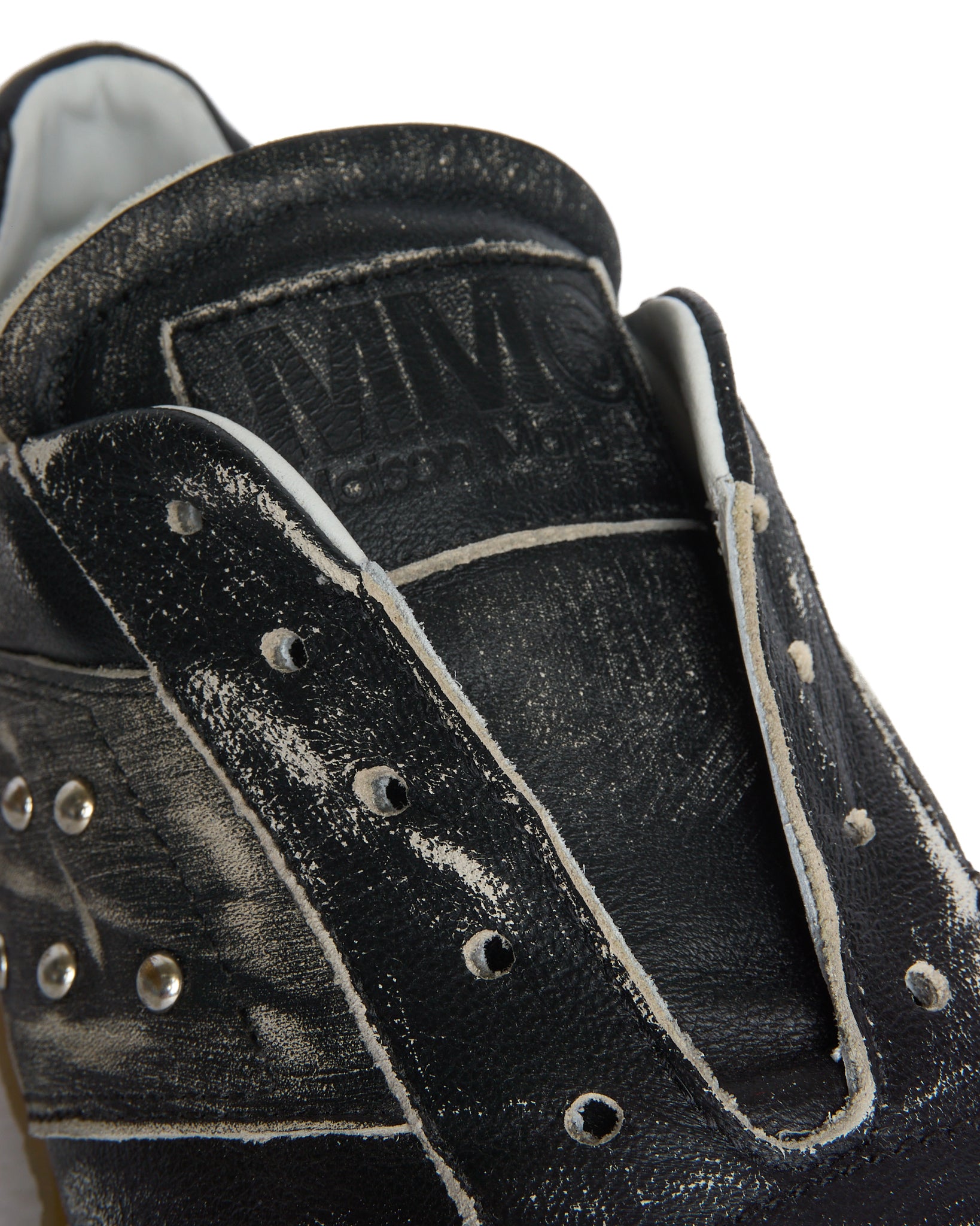 MM6 Maison Margiela Studded Low Top Worn-out Black Slip On Sneakers