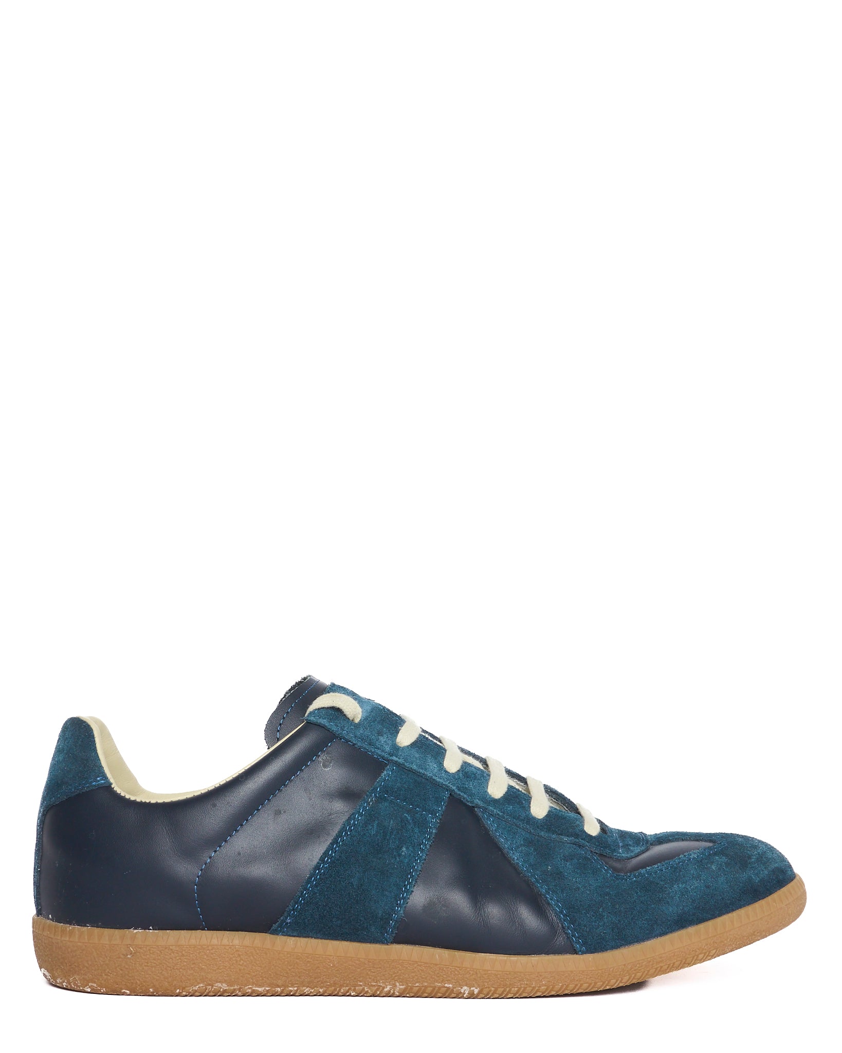 Blue and brown sneaker on a white background