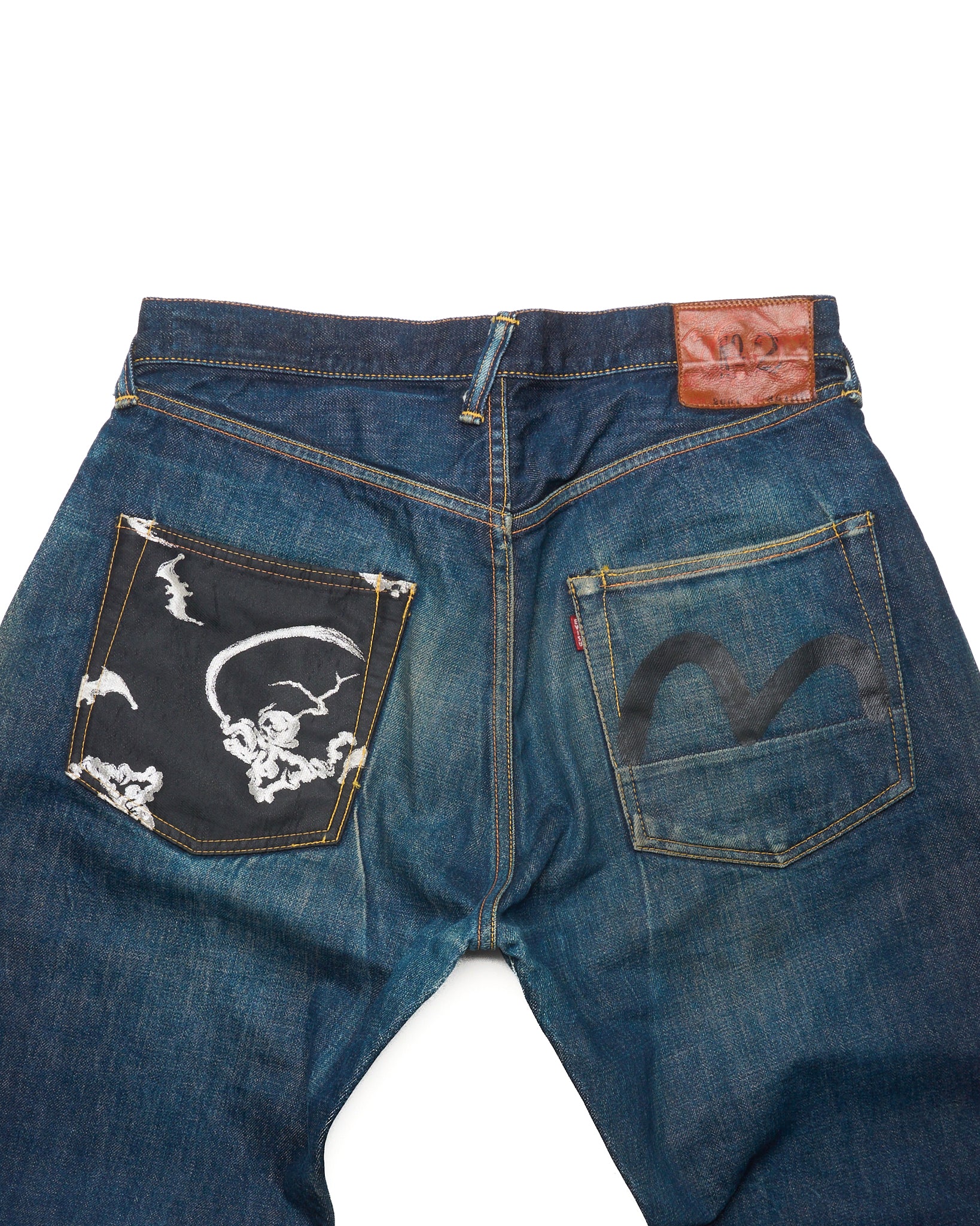 Early 00s EVISU Jacquard Pocket Hand-Paint Selvedge Jeans