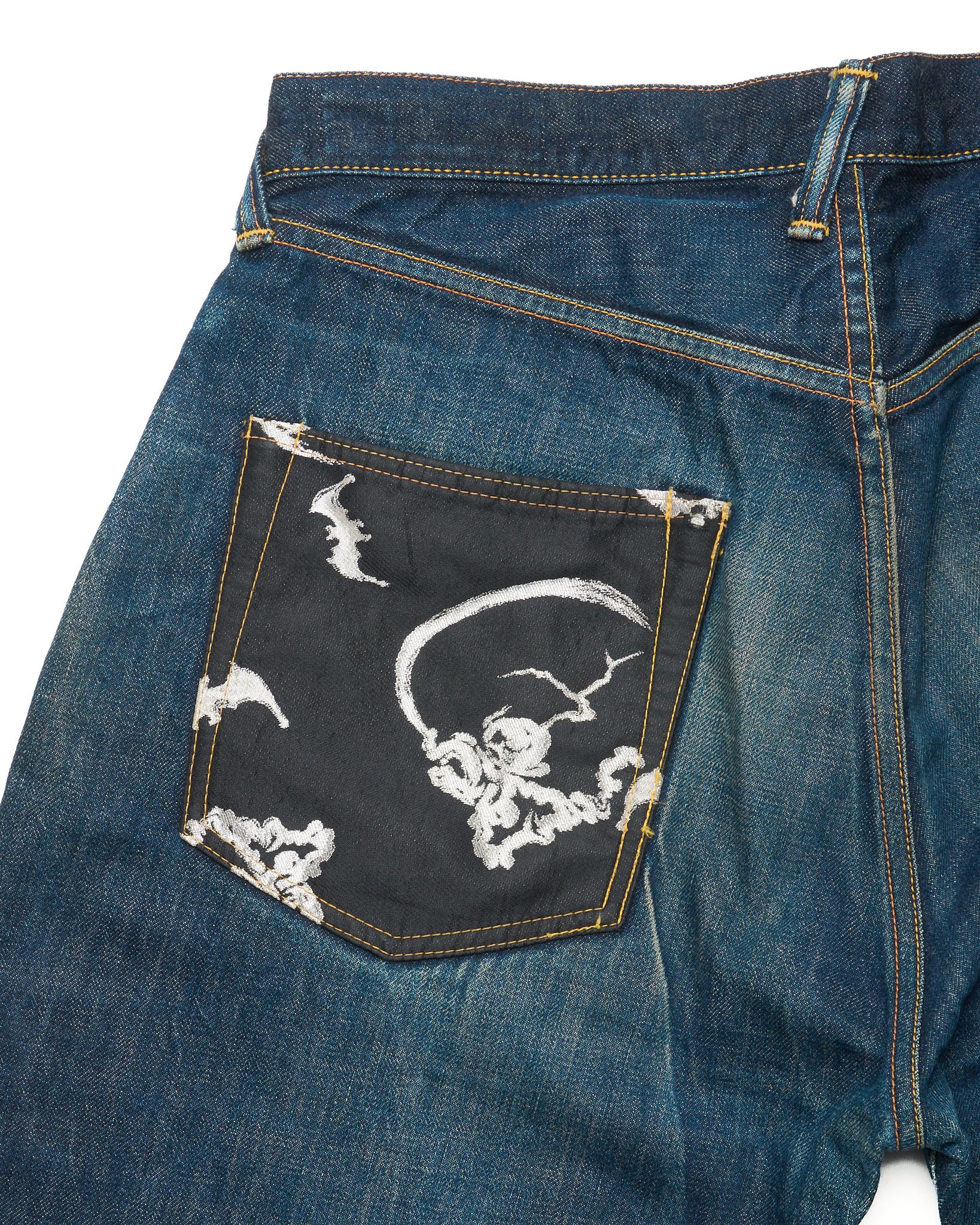 Early 00s EVISU Jacquard Pocket Hand-Paint Selvedge Jeans
