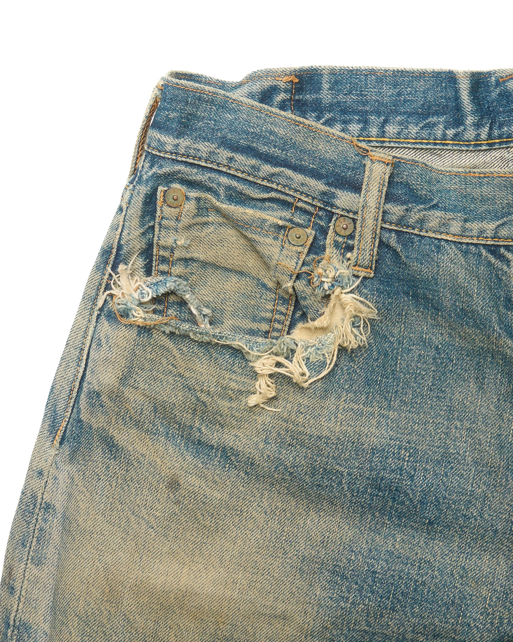 Early 90s EVIS Distressed Hand-Paint Seagull Selvedge Jeans