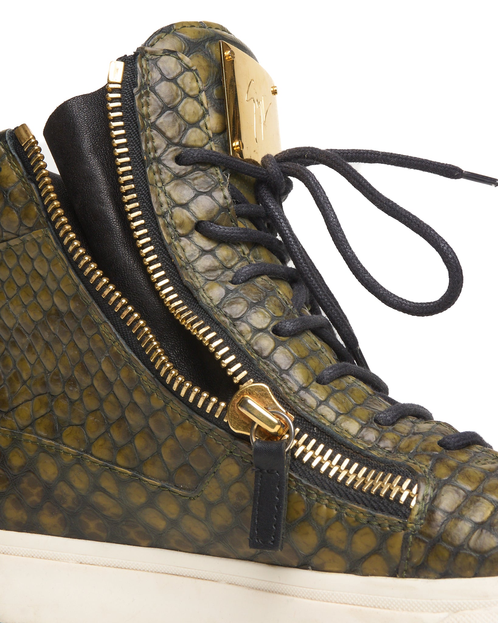 Giuseppe Zanotti Green Python Zip Up High Top Sneakers
