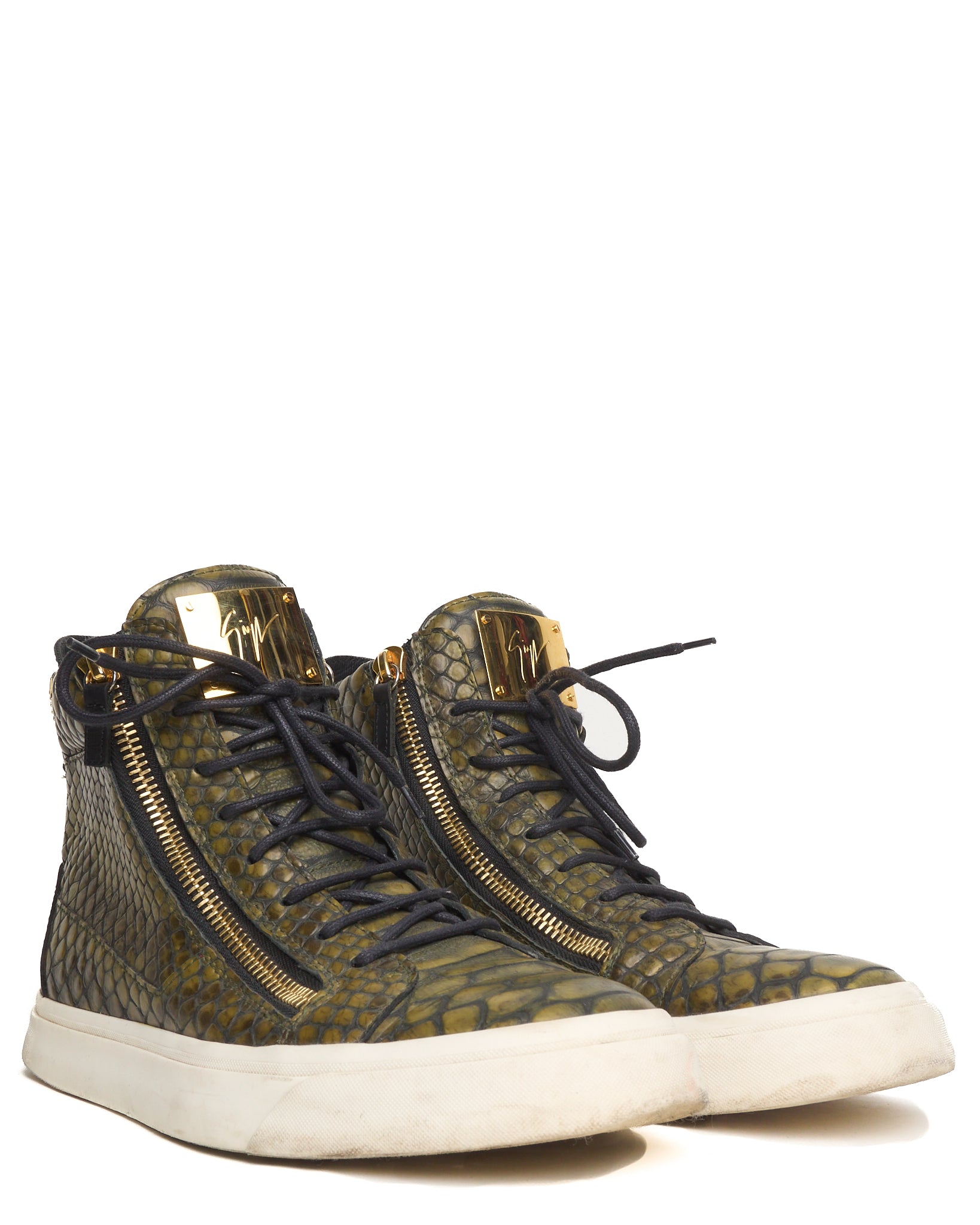 Giuseppe Zanotti Green Python Zip Up High Top Sneakers