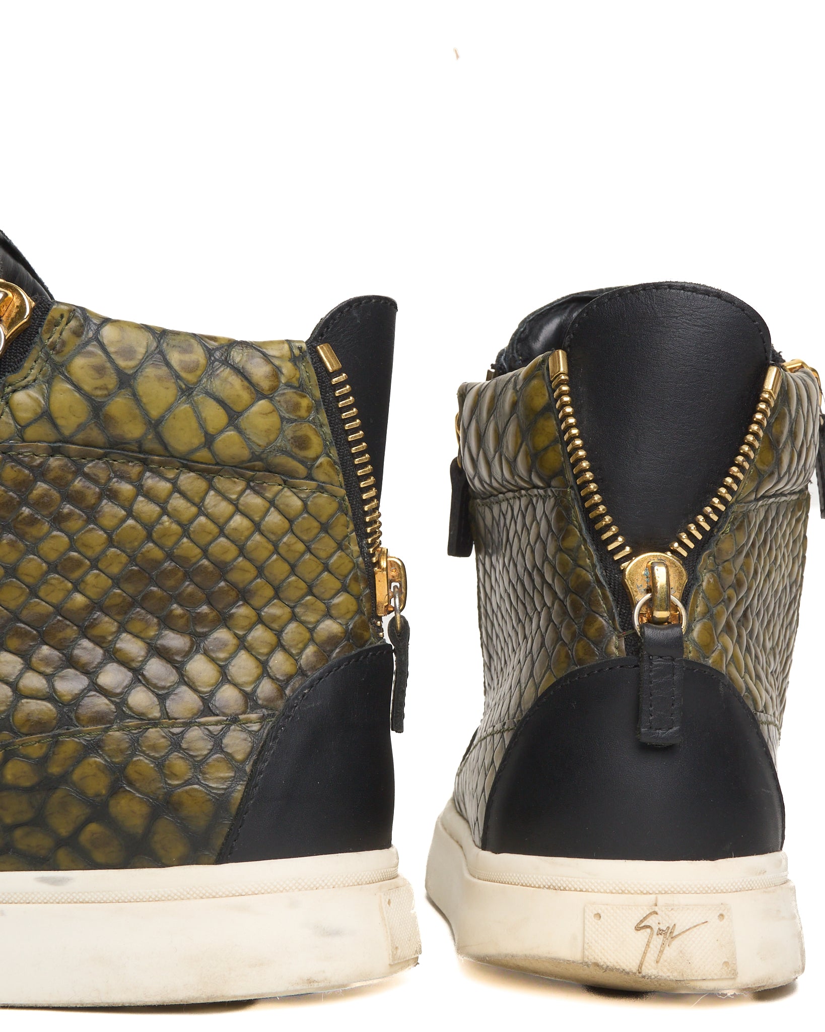 Giuseppe Zanotti Green Python Zip Up High Top Sneakers