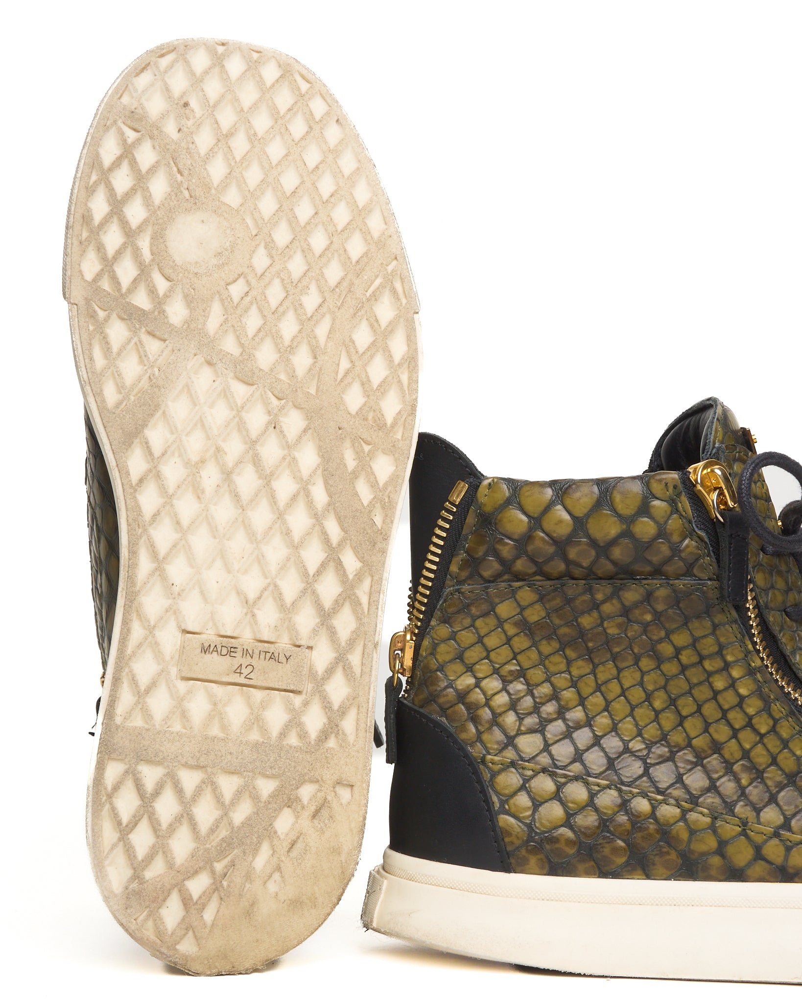 Giuseppe Zanotti Green Python Zip Up High Top Sneakers