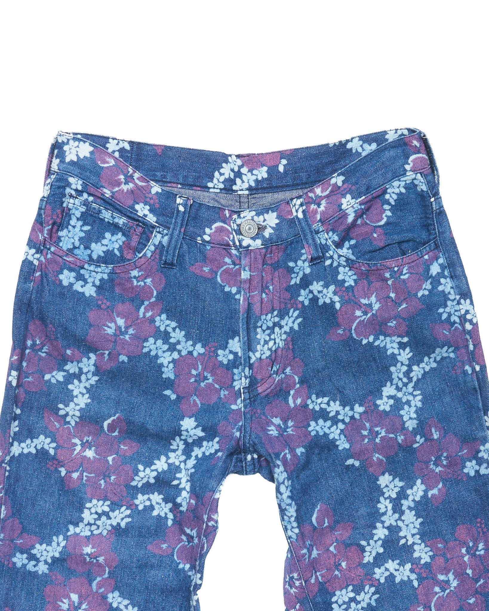 90s EVISU Donna Floral Print Hand-Paint Flare Jeans