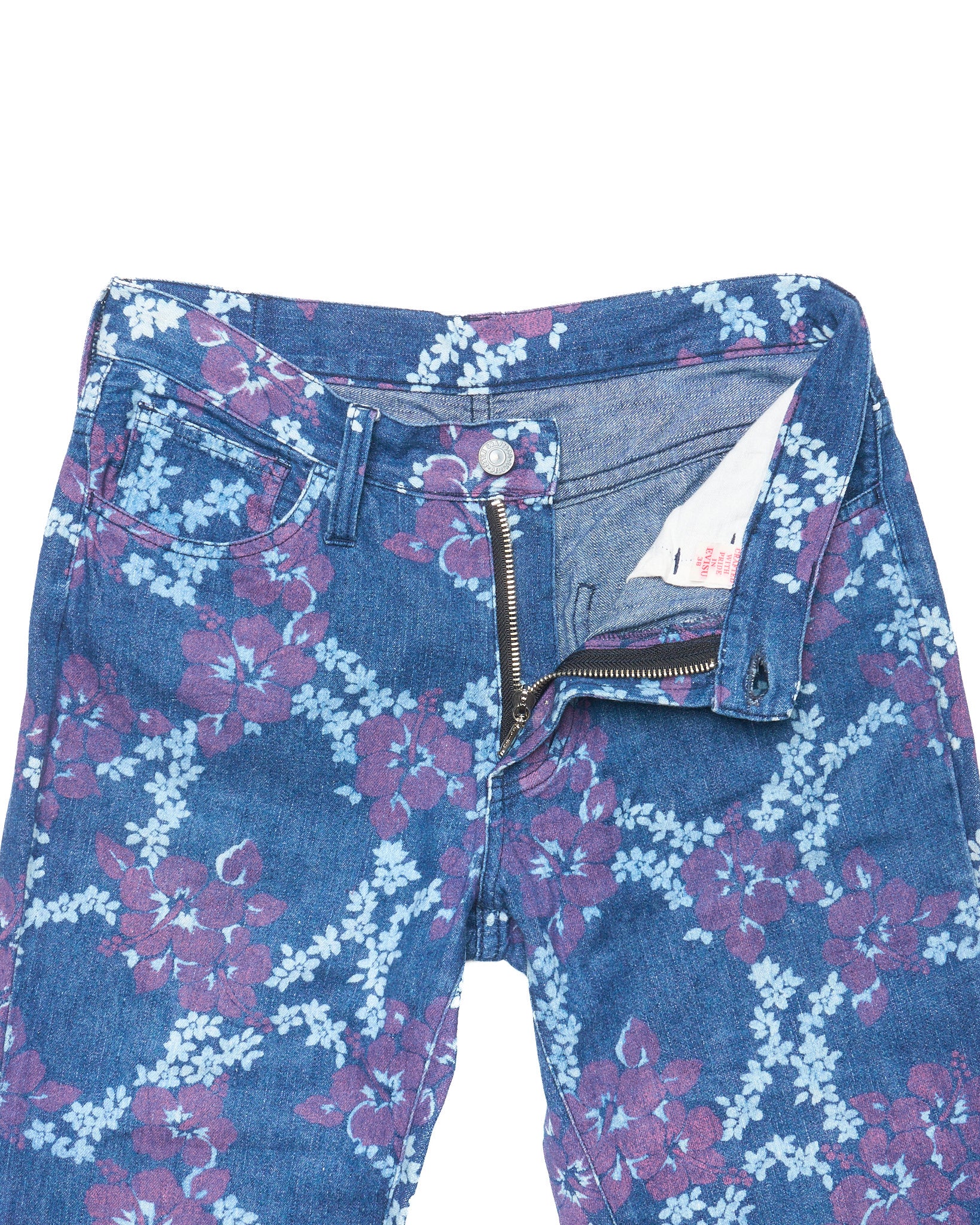 90s EVISU Donna Floral Print Hand-Paint Flare Jeans