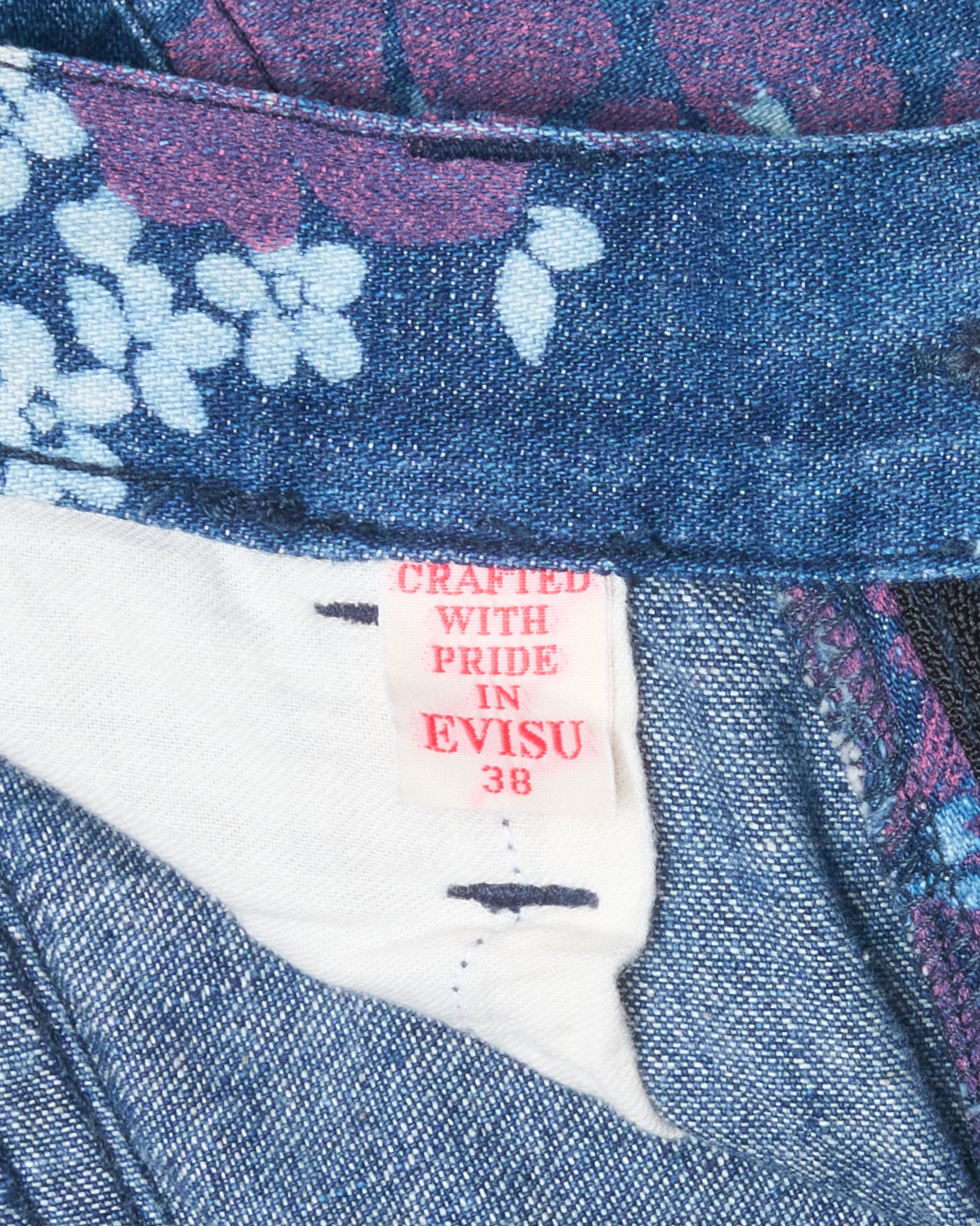 90s EVISU Donna Floral Print Hand-Paint Flare Jeans