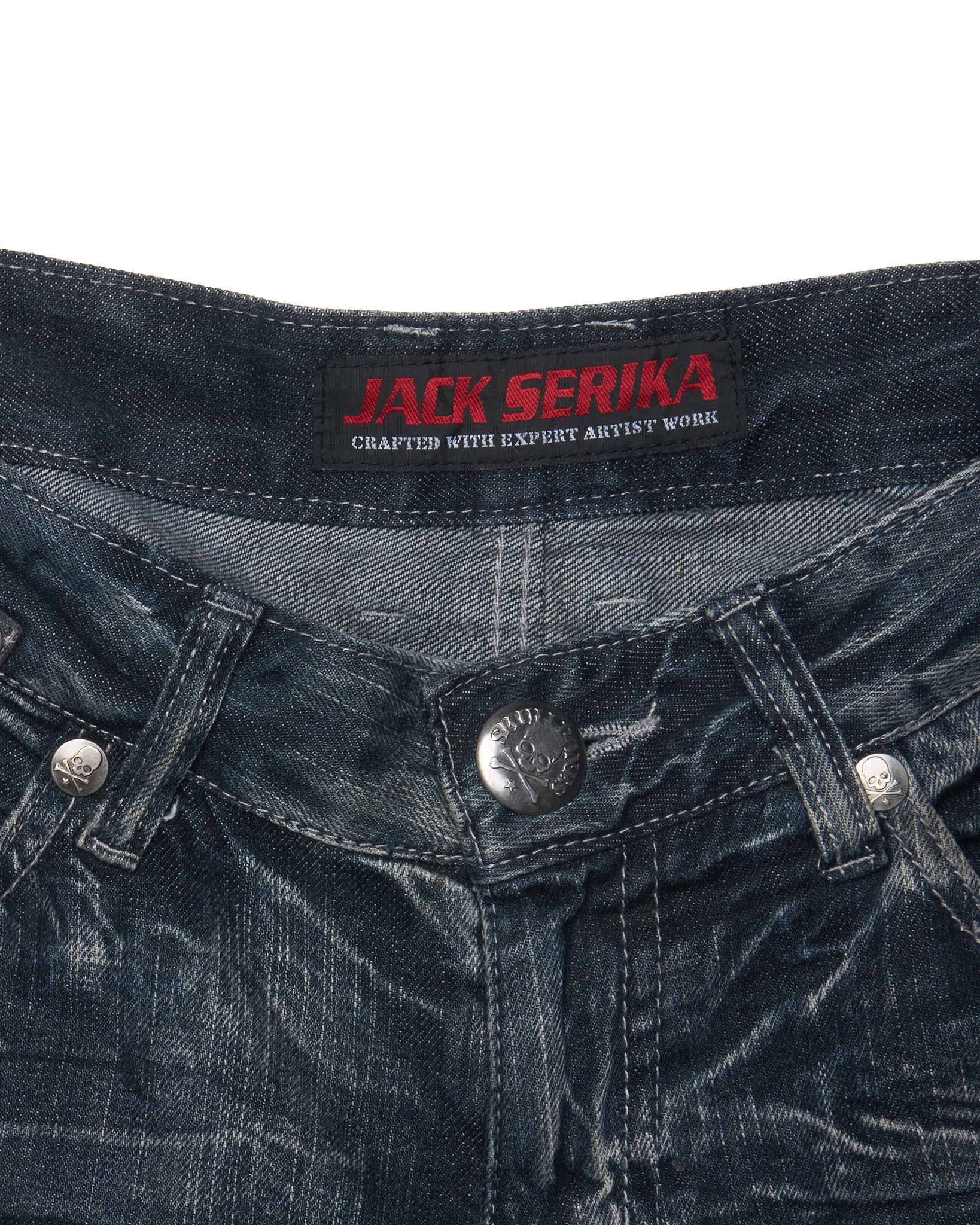 Early 00s JACK SERIKA Web Embroidered Whiskered Flare Denim