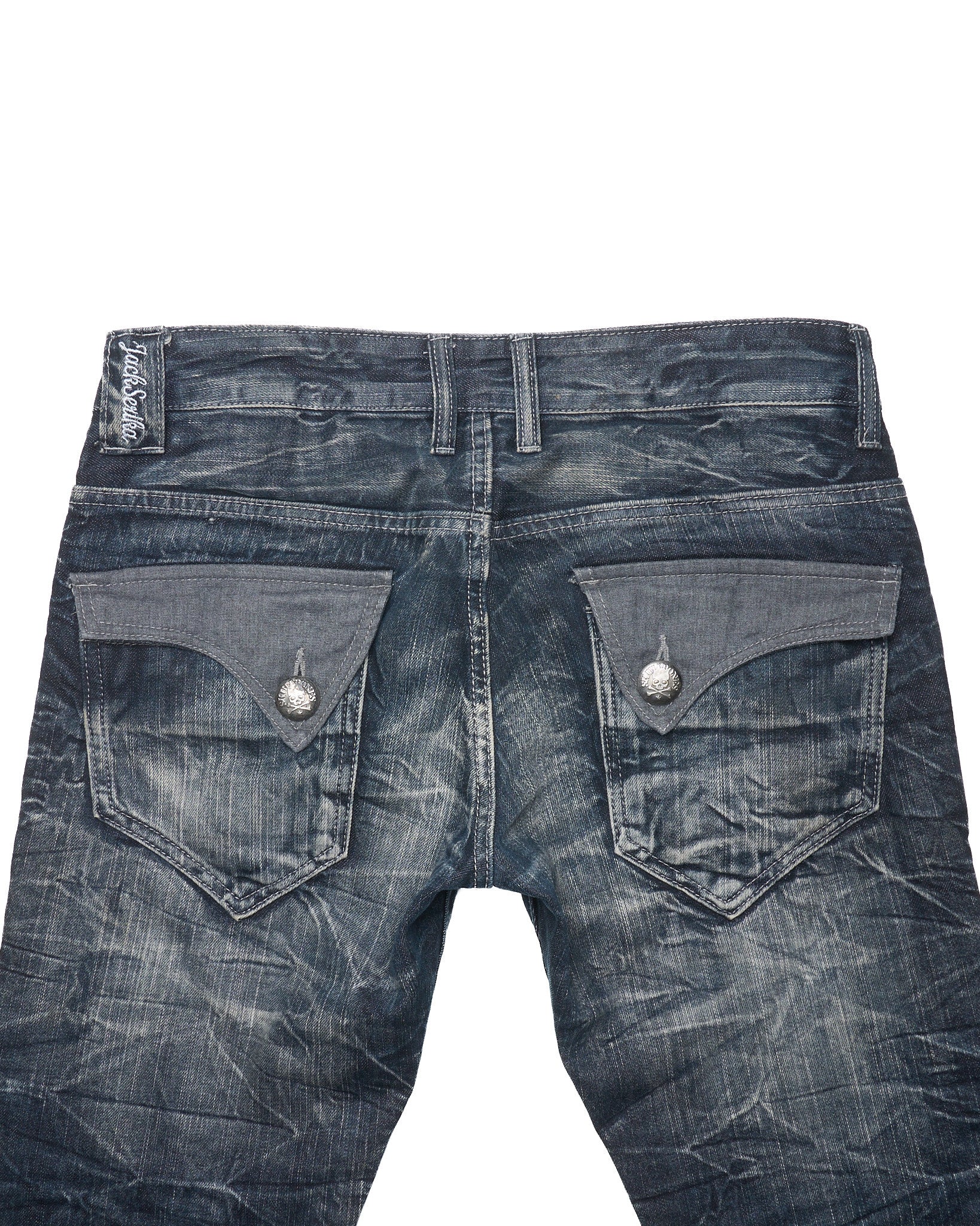 Early 00s JACK SERIKA Web Embroidered Whiskered Flare Denim