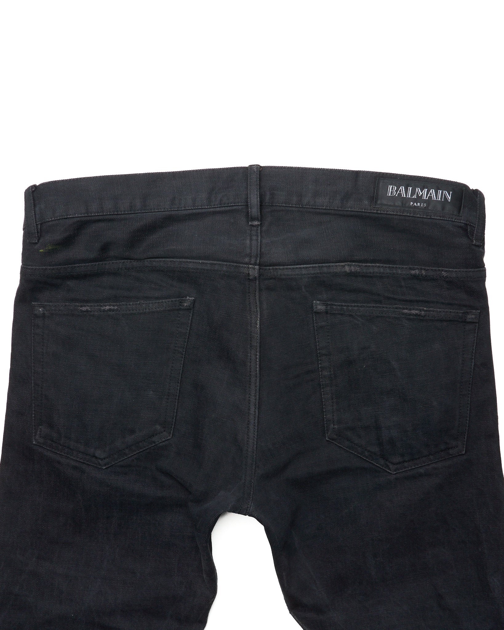 Mid 10s Balmain Washed Black Selvedge Biker Denim
