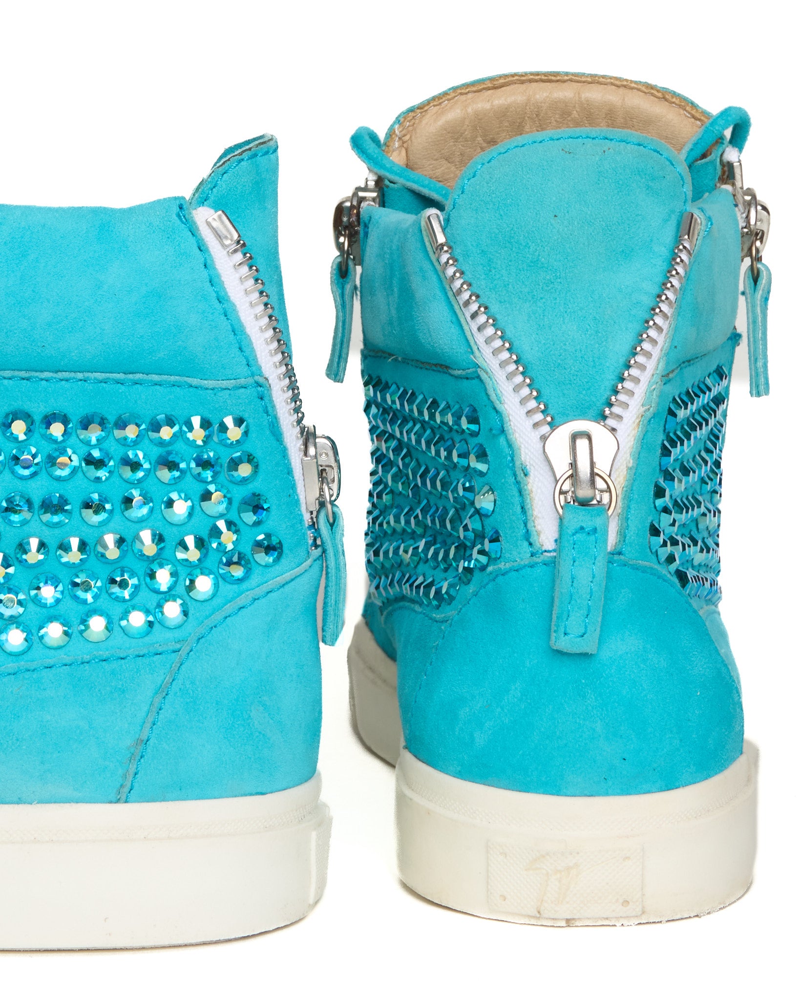 Mid 2010s Giuseppe Zanotti Turquoise Crystal Studded Sneaker