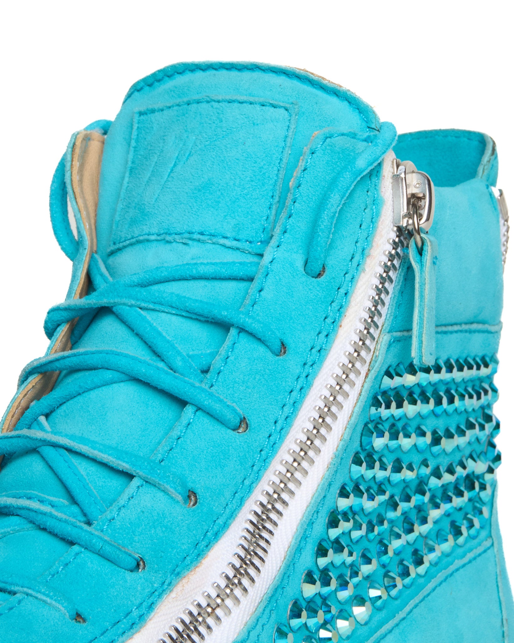 Mid 2010s Giuseppe Zanotti Turquoise Crystal Studded Sneaker
