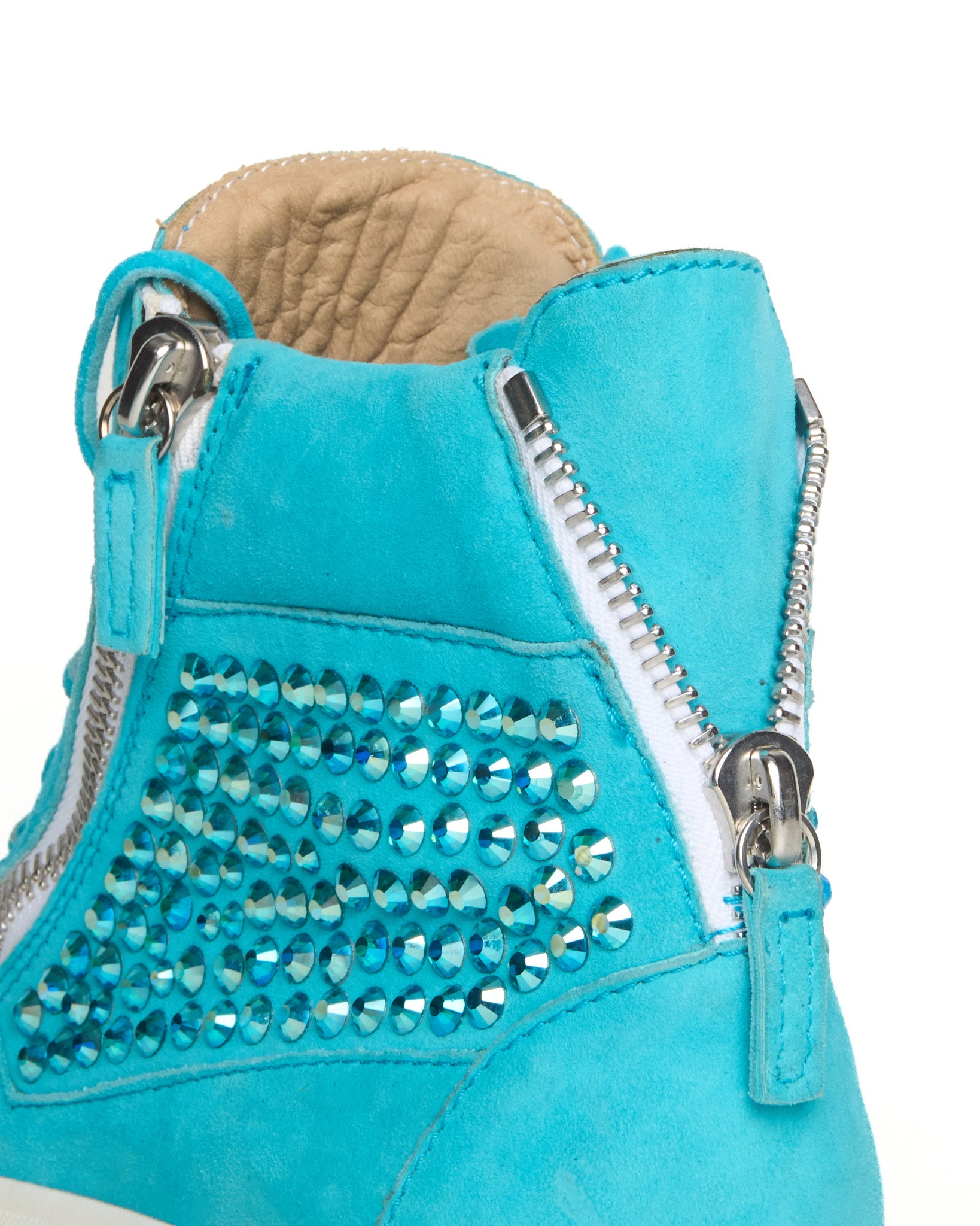 Mid 2010s Giuseppe Zanotti Turquoise Crystal Studded Sneaker