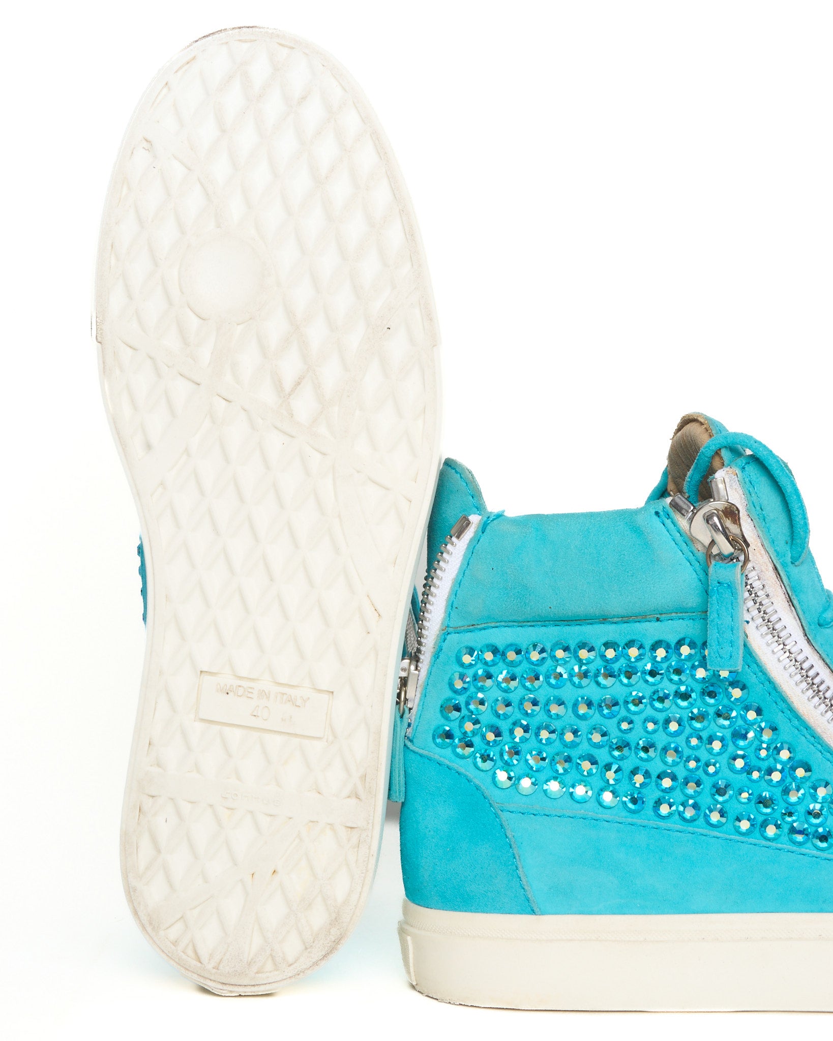 Mid 2010s Giuseppe Zanotti Turquoise Crystal Studded Sneaker
