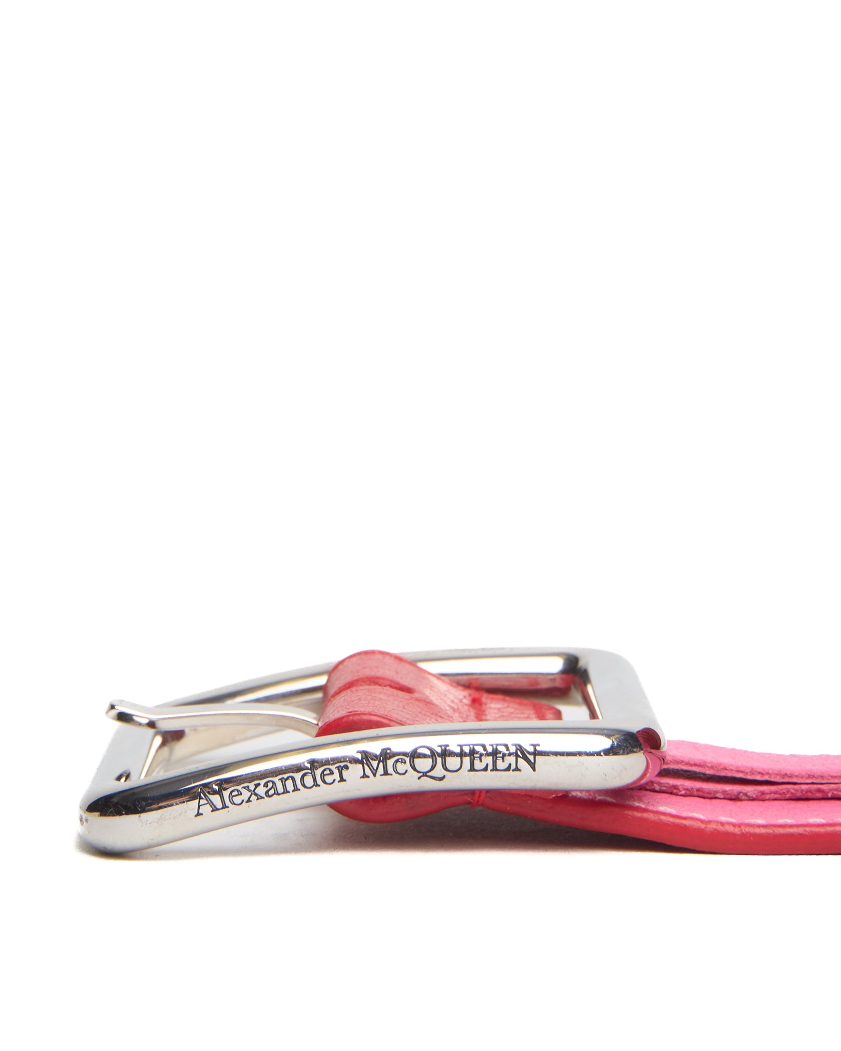 Alexander McQueen Silver Buckle Red Leather Belt