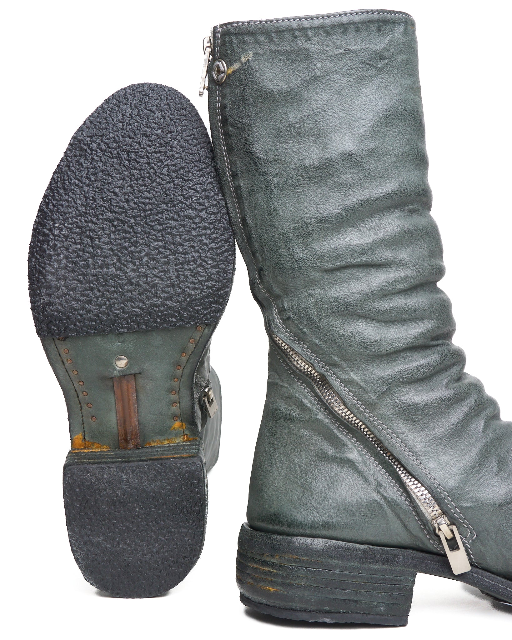 Carol Christian Poell ‘AM/2687P ROOMS-PTC/19’ Kangaroo Leather Titanium Prosthetic Tornado Zip Boots