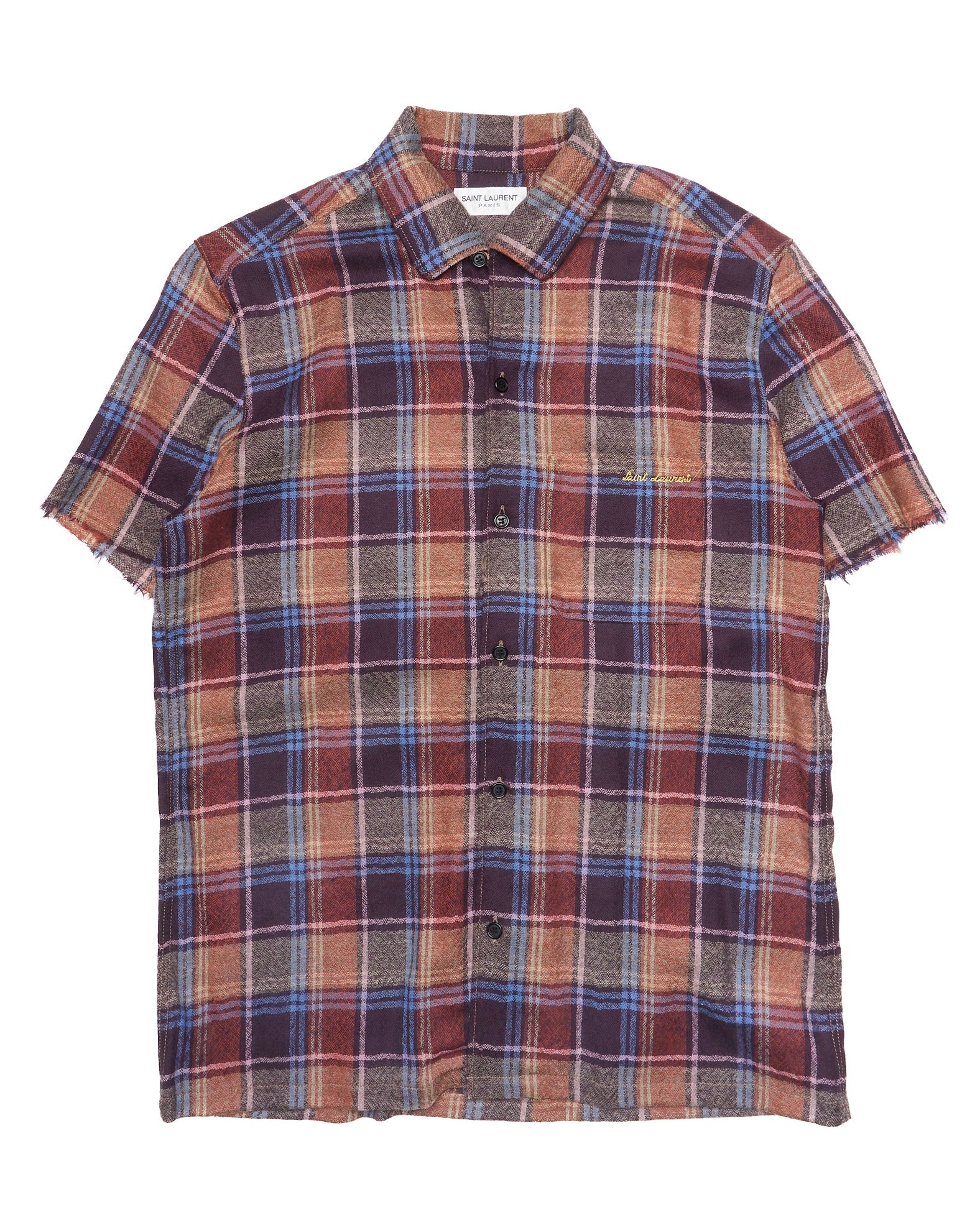 S/S20 Saint Laurent Paris Plaid Short Sleeve Button Up
