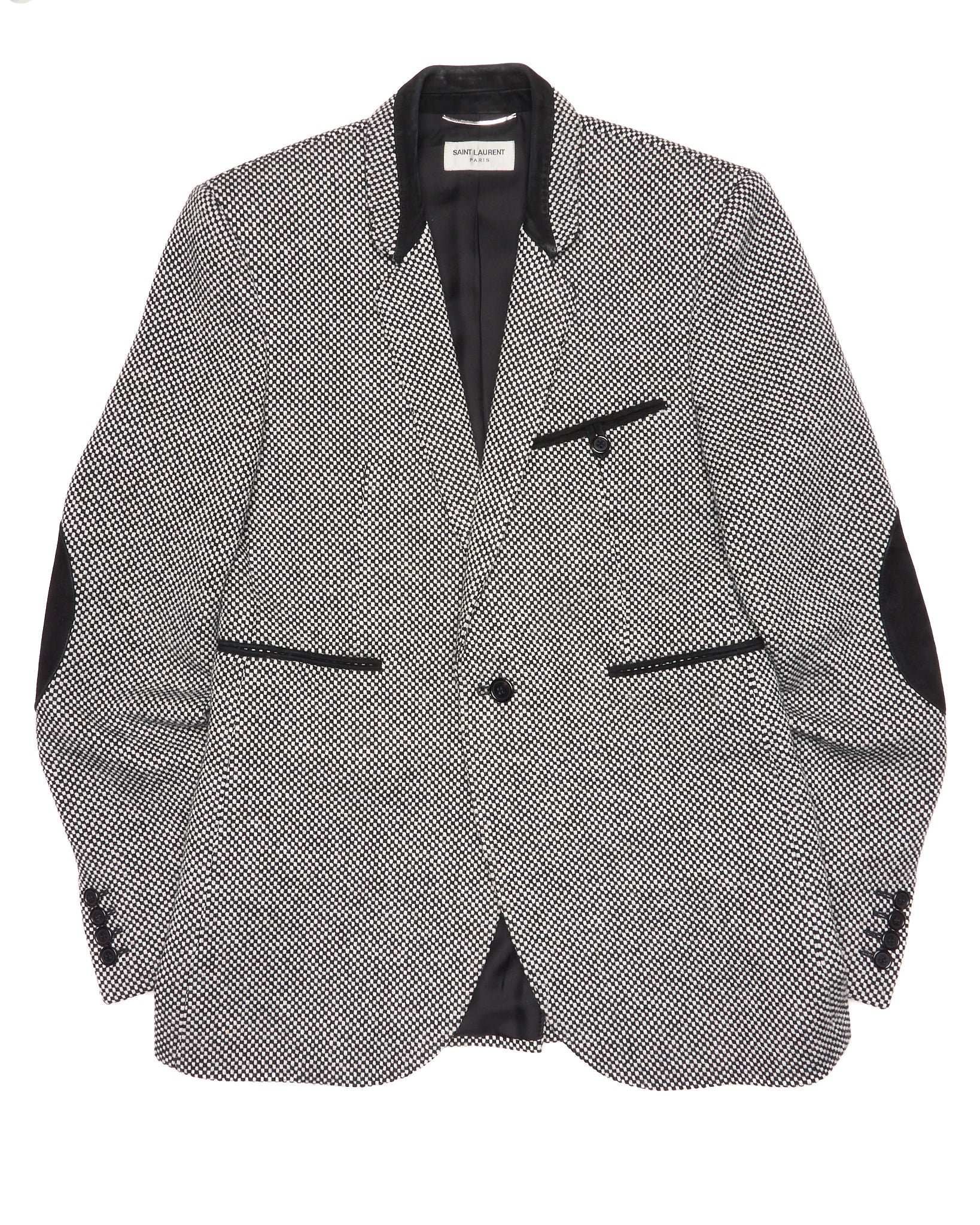 Mid 2010s Saint Laurent Paris Suede Trim Wool Blend Blazer