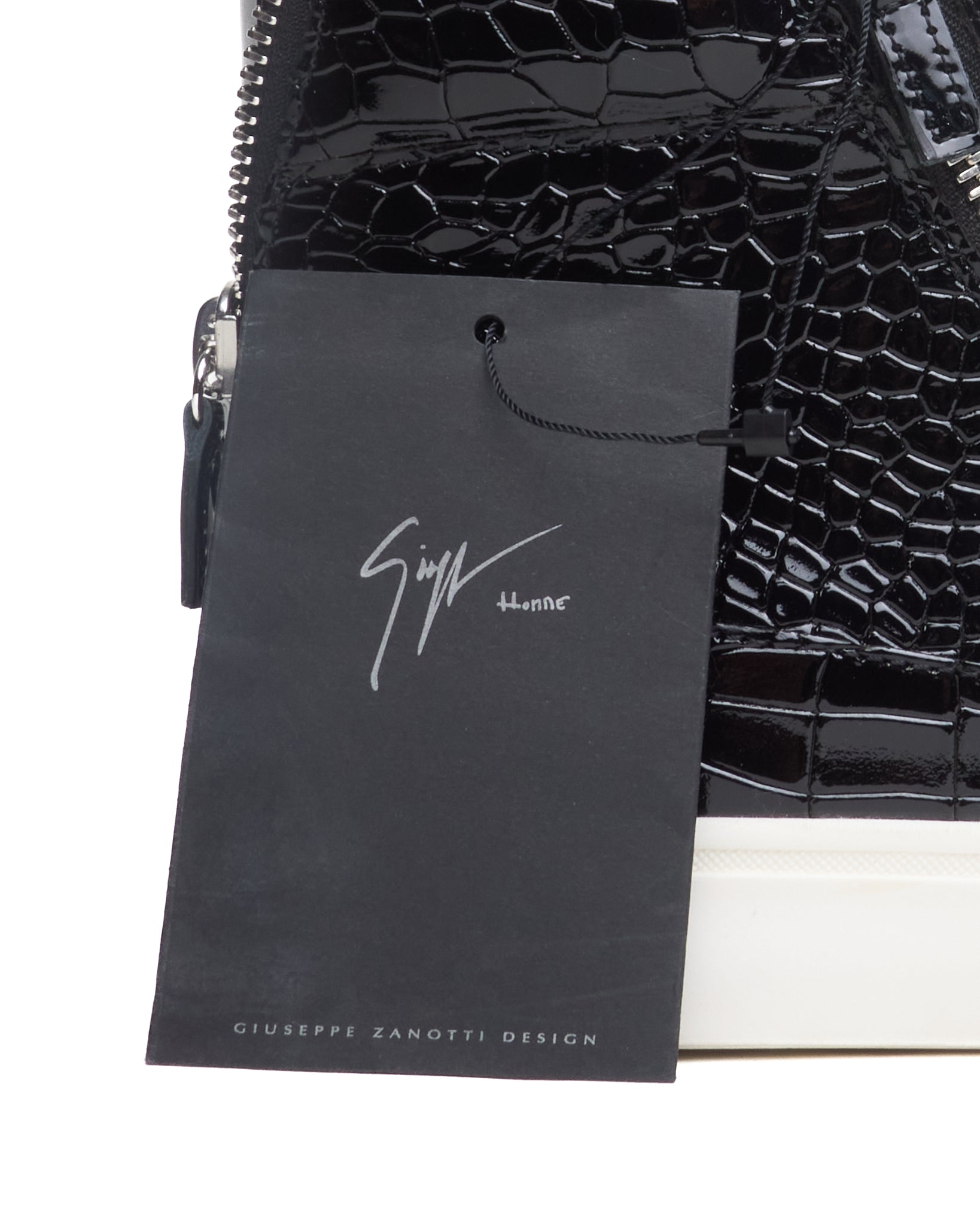 Giuseppe Zanotti Black Patent Python High Top Zip Up Sneakers