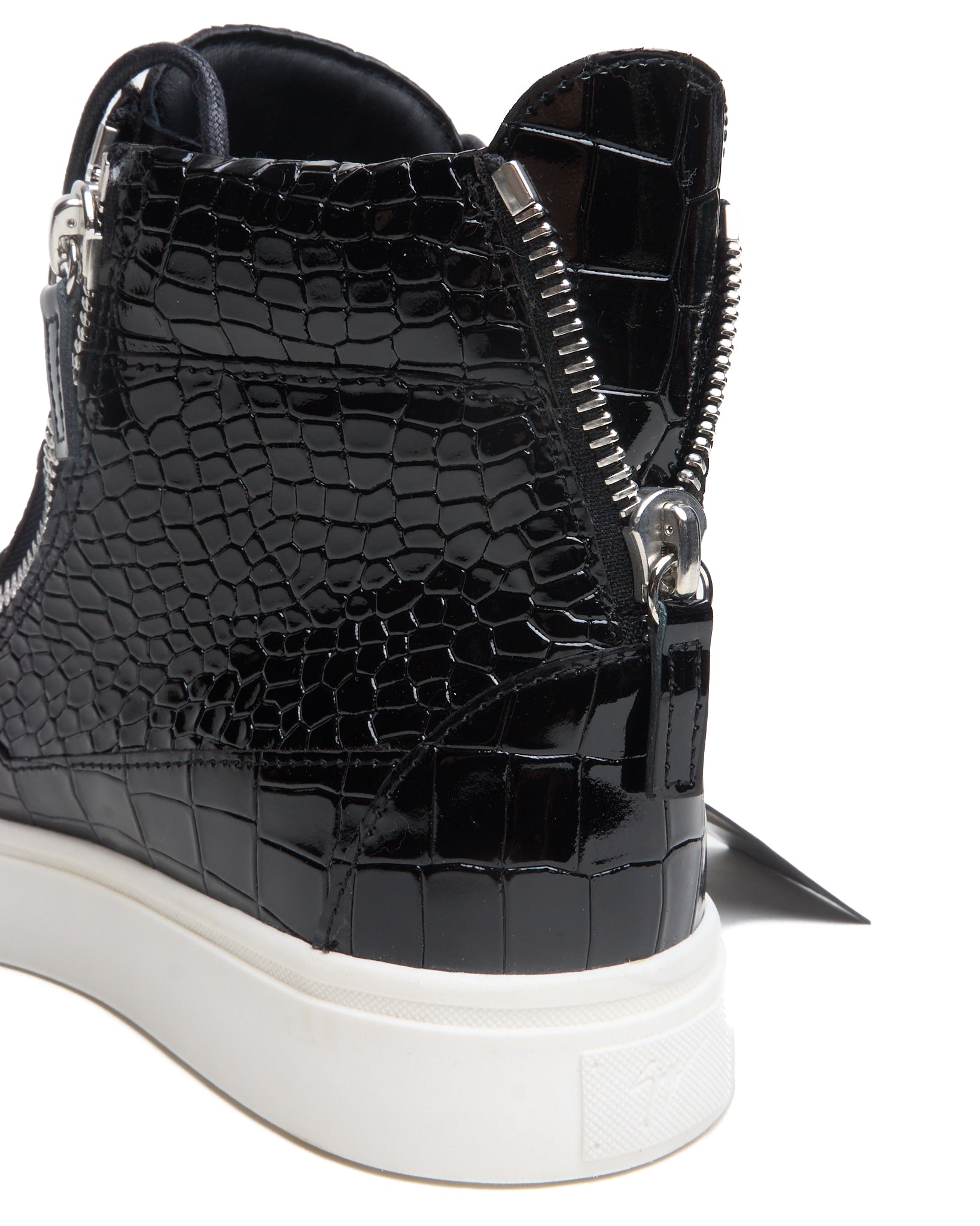 Giuseppe Zanotti Black Patent Python High Top Zip Up Sneakers