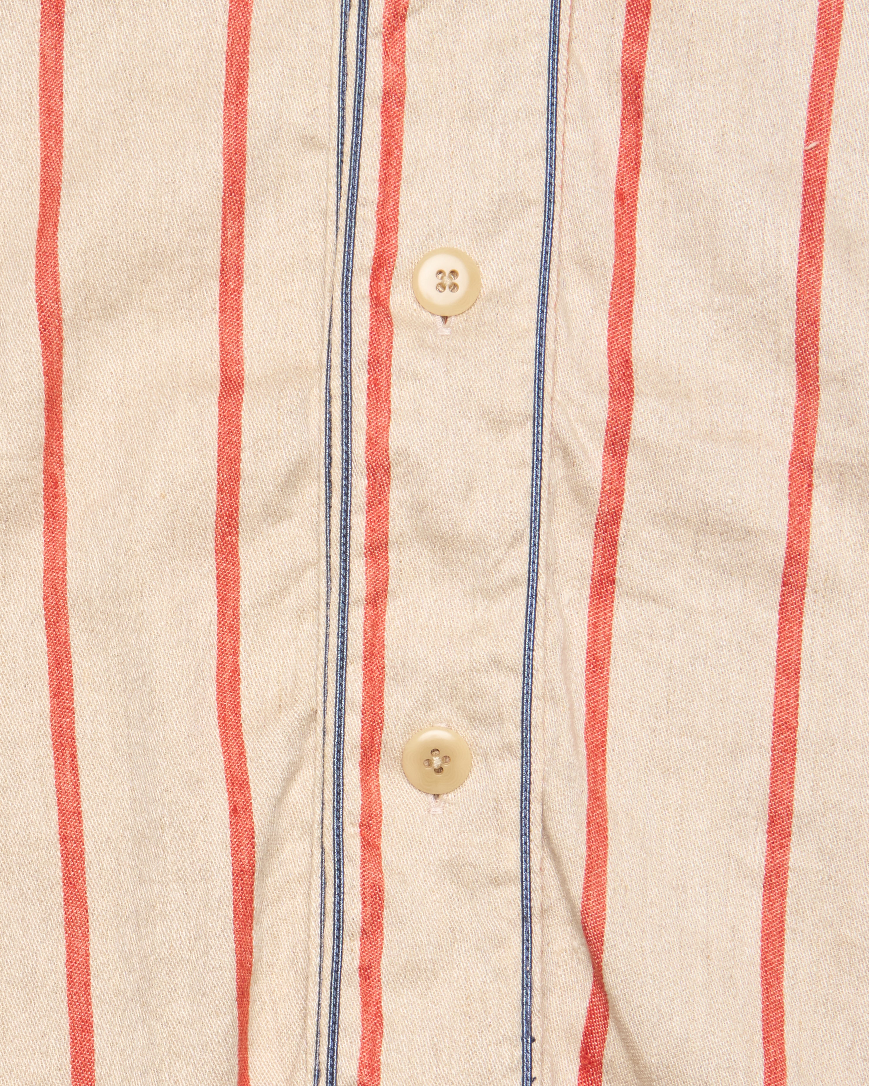S/S19 Kapital Linen “Slappy” Striped Baseball Shirt