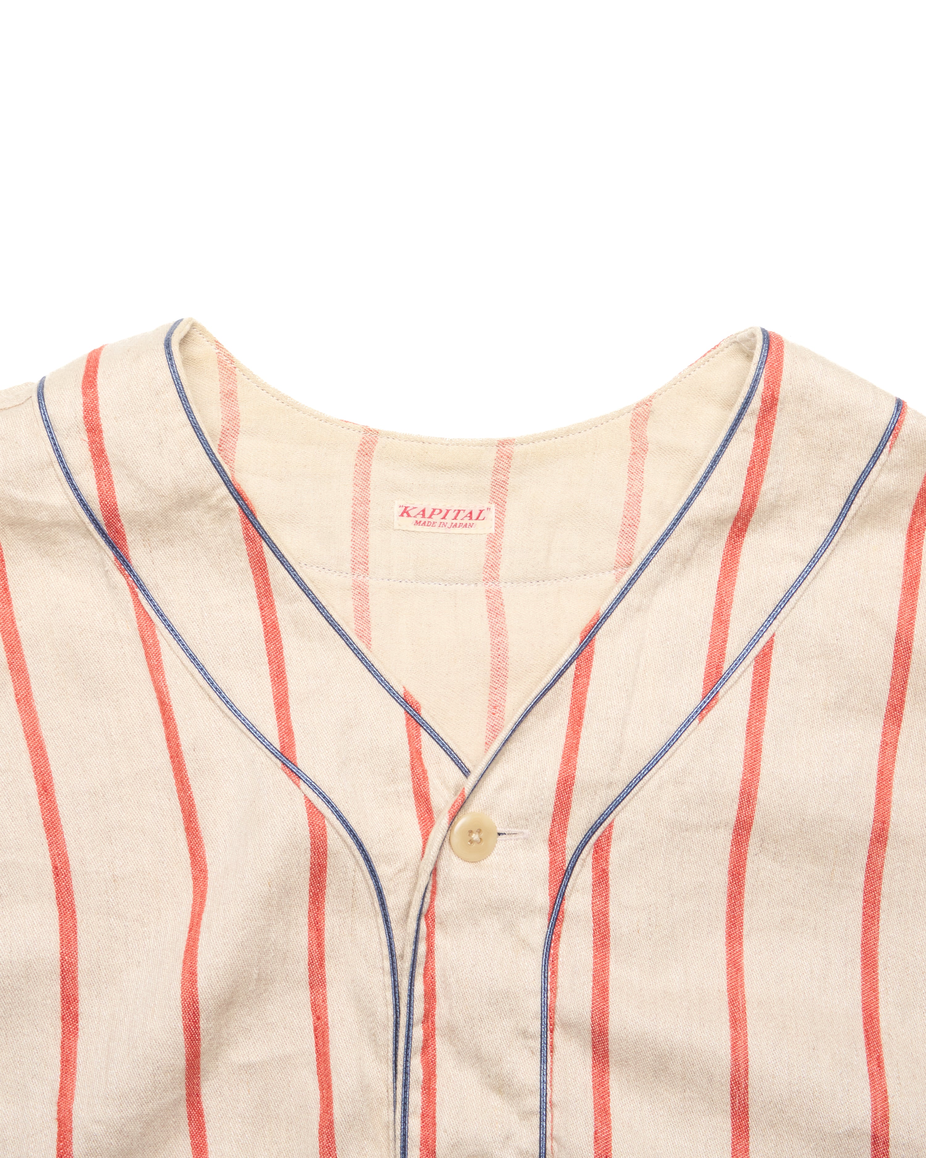 S/S19 Kapital Linen “Slappy” Striped Baseball Shirt