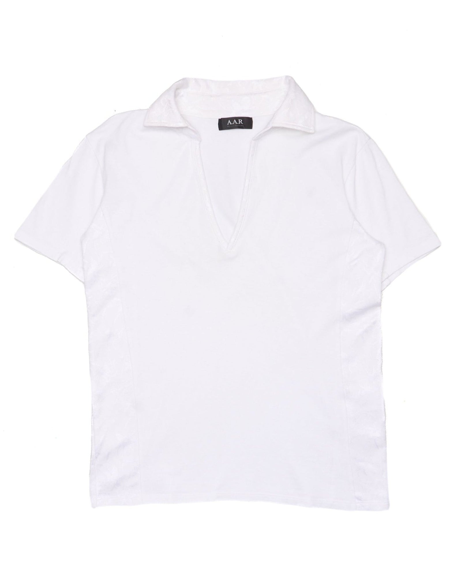 Early 00s A.A.R Yohji Yamamoto White Jacquard Panelled Polo Tee