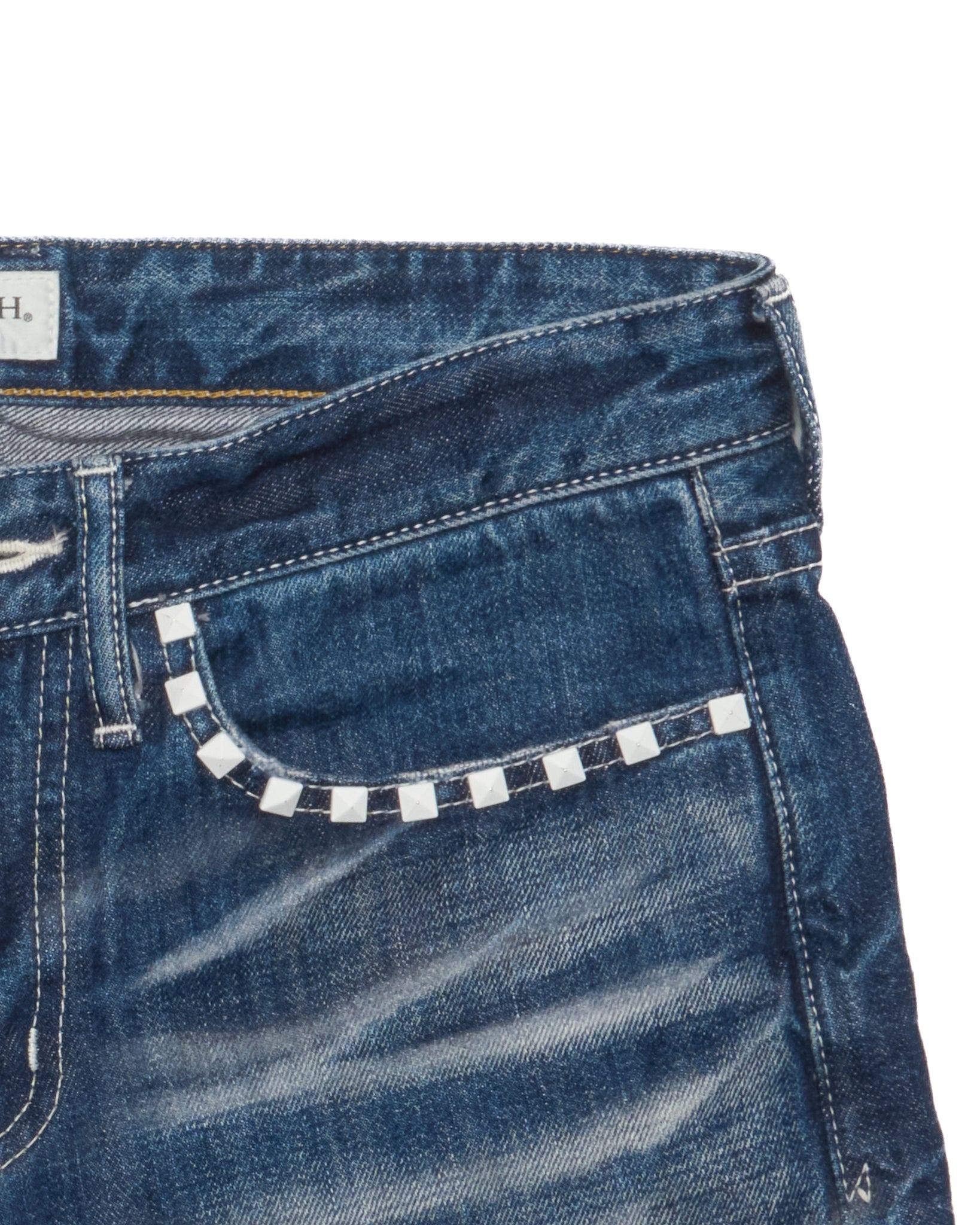 S/S11 VANQUISH Blue Washed Distressed Studded Bootcut Denim
