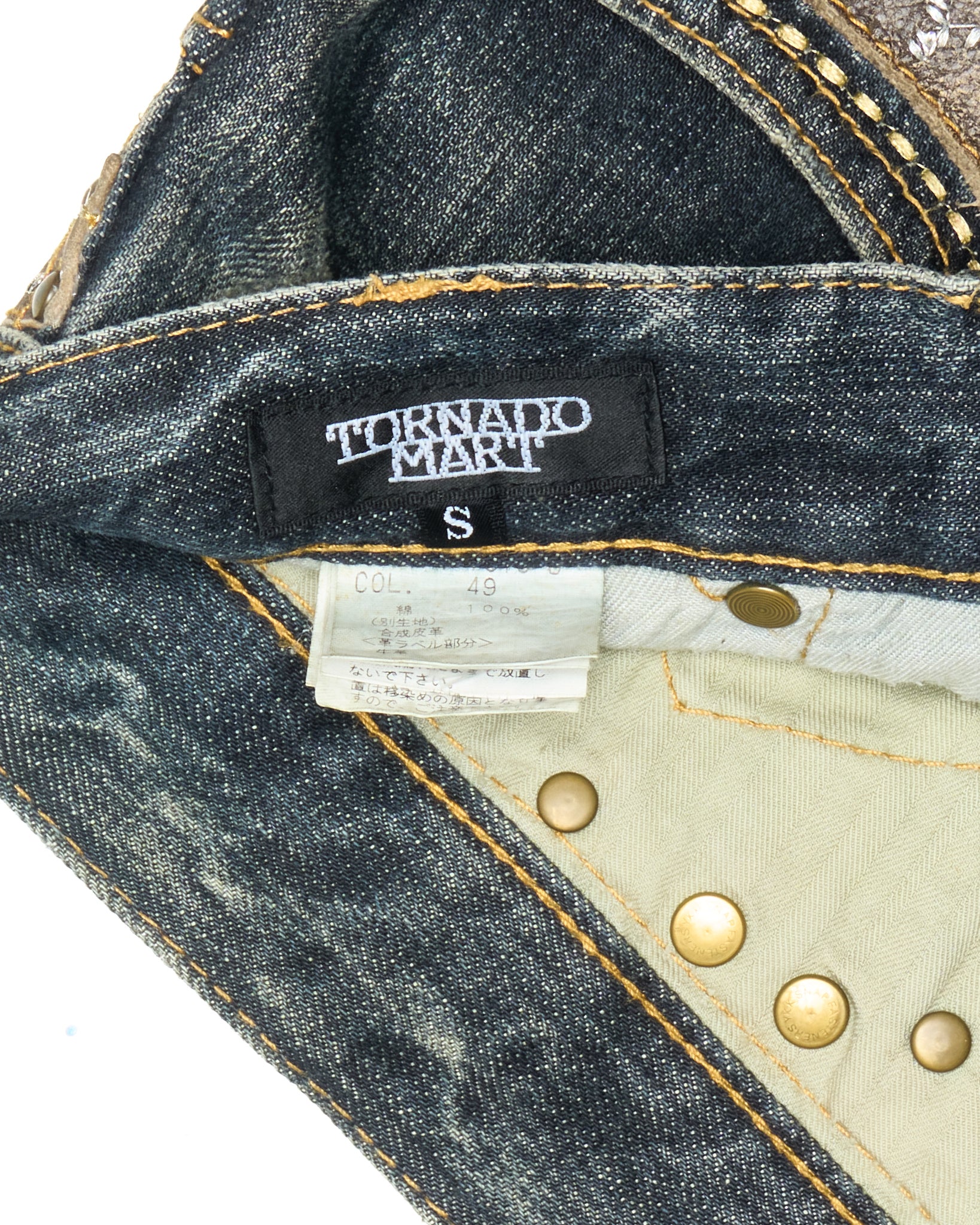 Mid 00s Tornado Mart Studded Leather Appliqué Slim Bootcut Denim