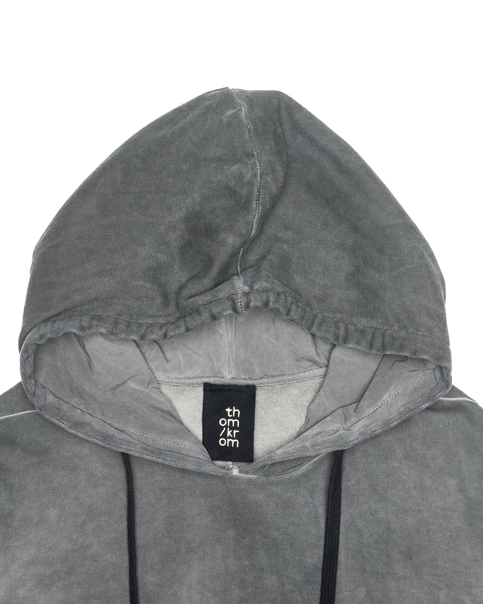 Mid 2010s Thom/Krom Grey Dyed Panelled Raw Hem Hoodie